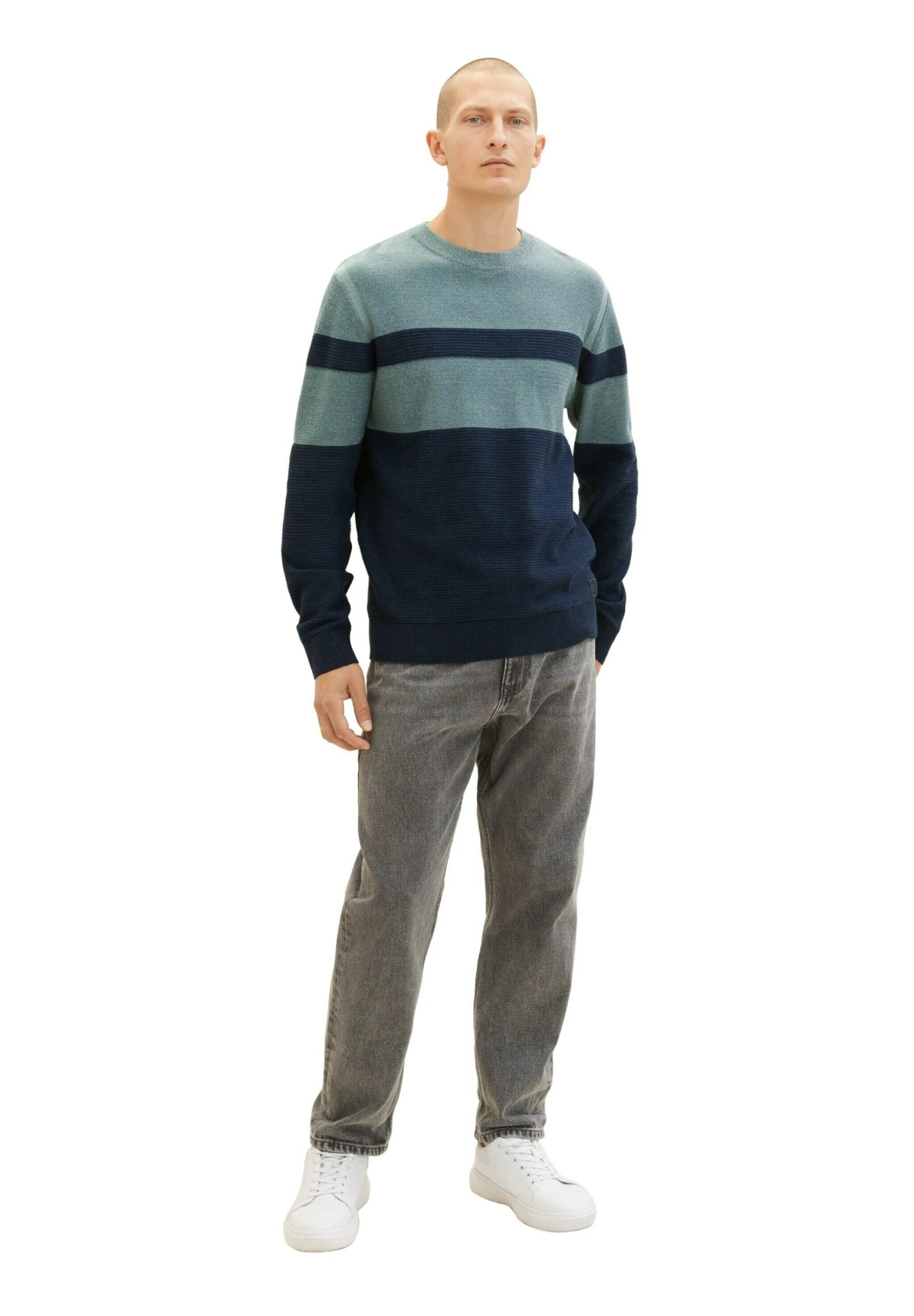 Tom Tailor Trui - Teal Navy Multi Structure 2 Tom Tailor Trui - Teal Navy Multi Structure - Afbeelding 2