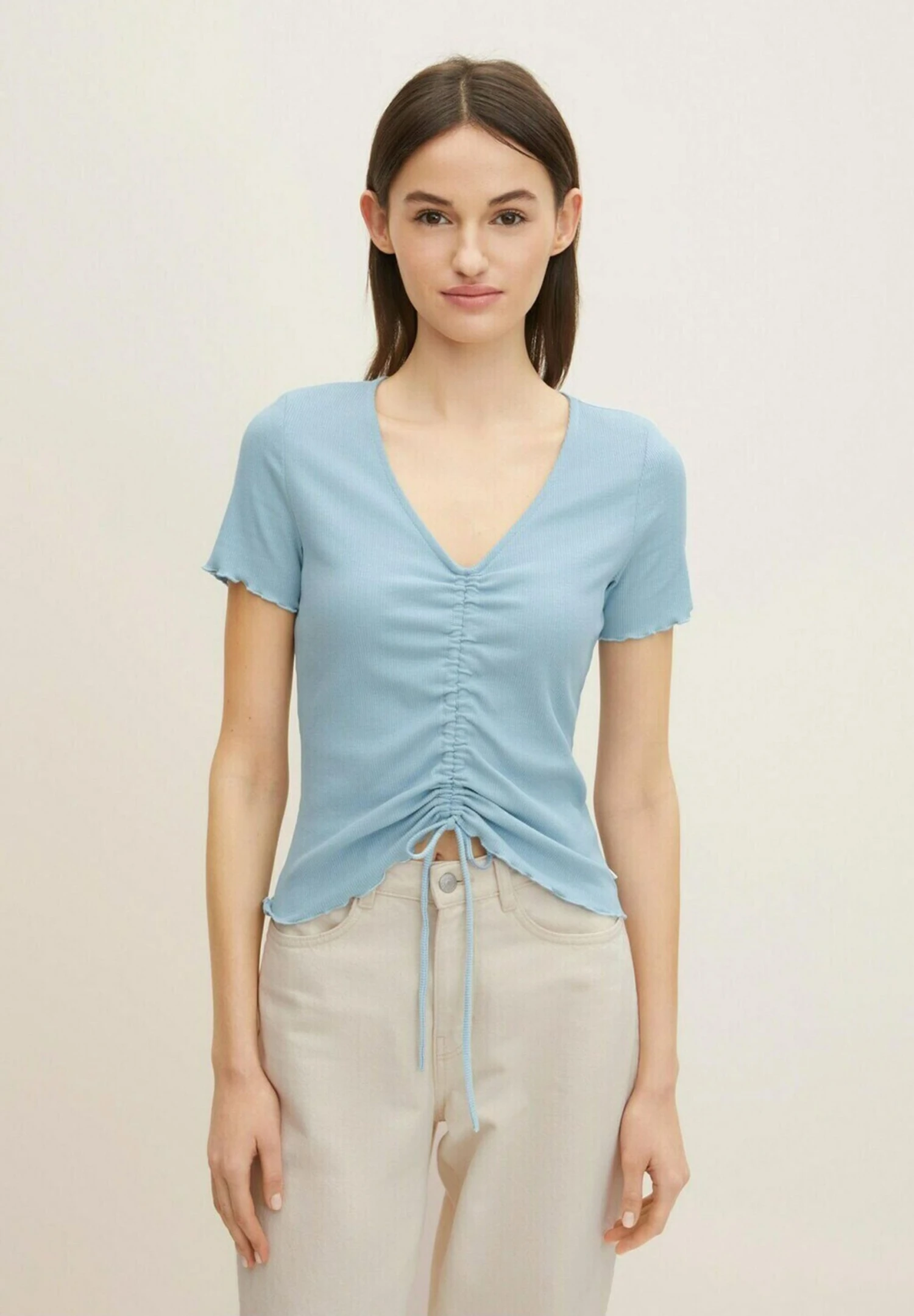 TOM TAILOR Denim Mit Feiner Raffung - T-Shirt Print - Calm Cloud Blue 1 TOM TAILOR Denim Mit Feiner Raffung - T-Shirt Print - Calm Cloud Blue