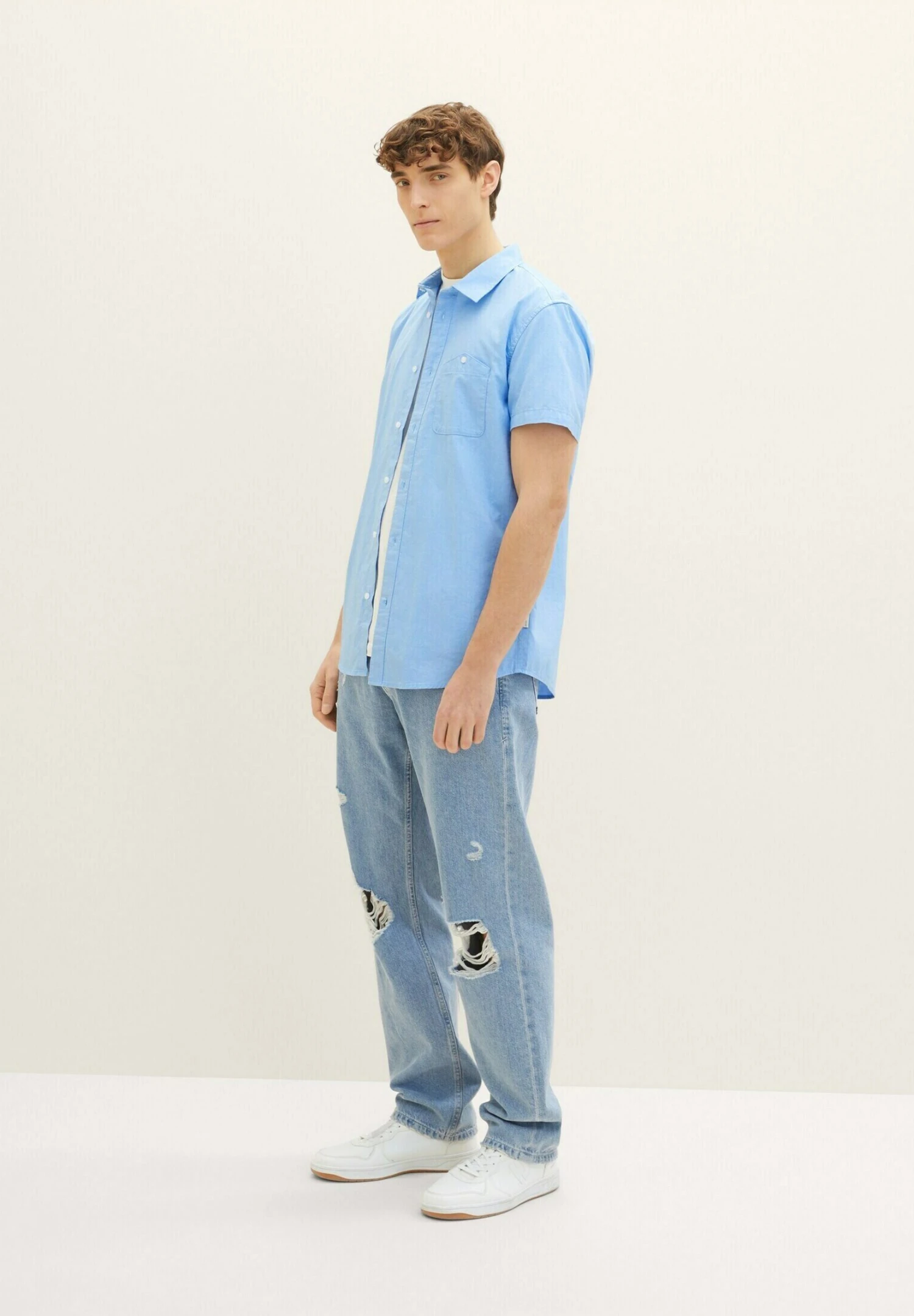 TOM TAILOR Denim Kurzarm Mit Brusttasche - Overhemd - Blue White Structure 2 TOM TAILOR Denim Kurzarm Mit Brusttasche - Overhemd - Blue White Structure - Afbeelding 2