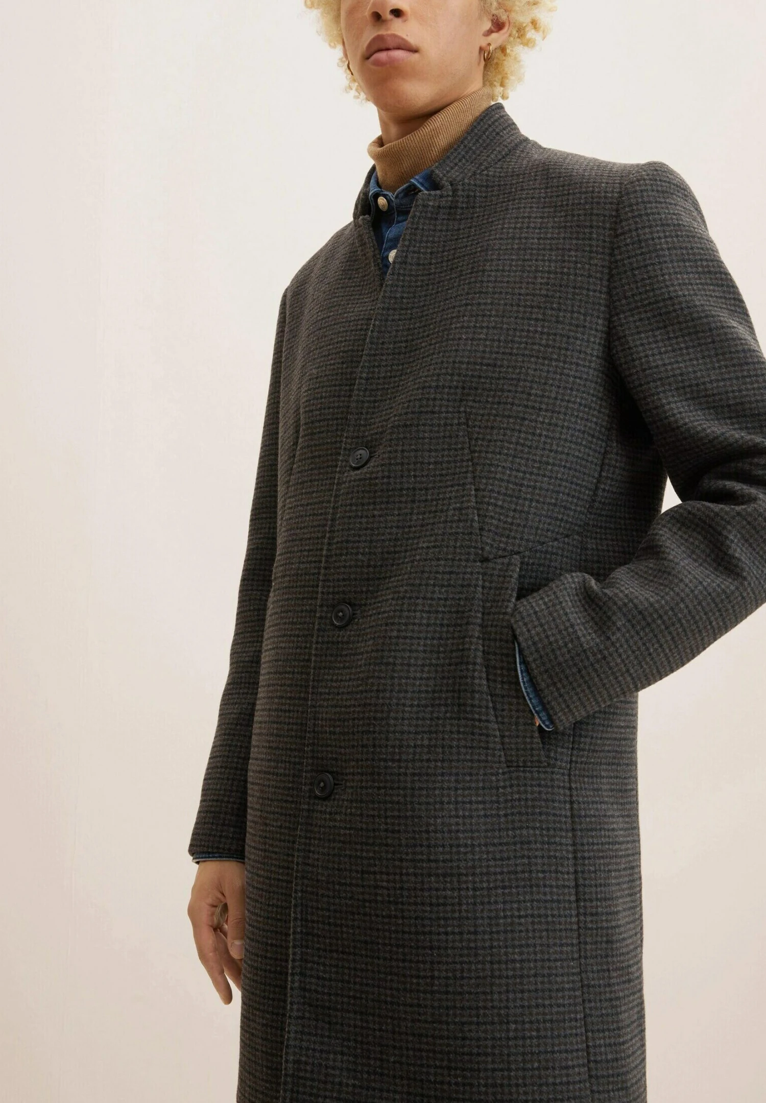 TOM TAILOR Denim Mantel - Grey Brown Navy Mini Check 4 TOM TAILOR Denim Mantel - Grey Brown Navy Mini Check - Afbeelding 4