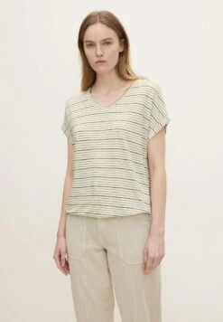 Tom Tailor T-Shirt Print - Offwhite Olive Stripe