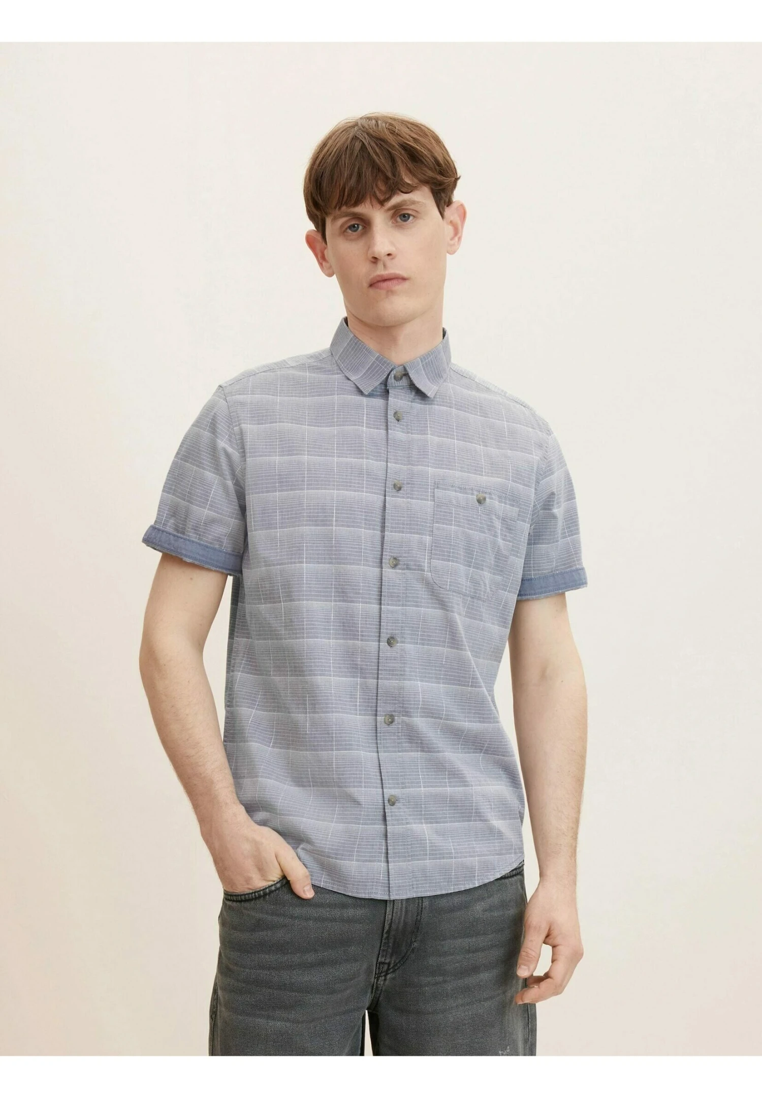 Tom Tailor Overhemd - Navy White Chambray Check 1 Tom Tailor Overhemd - Navy White Chambray Check