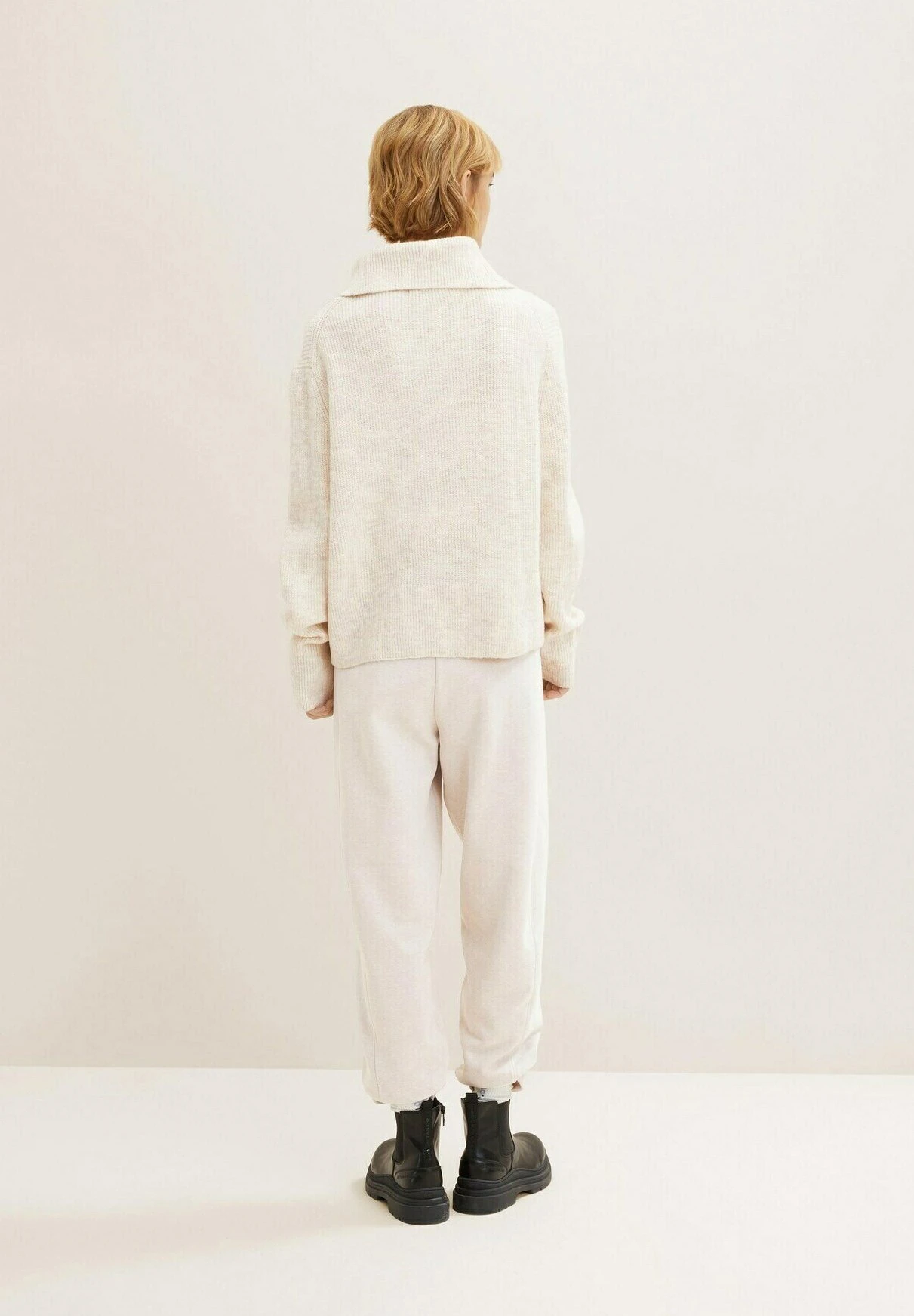 TOM TAILOR Denim Mit Troyer Kragen - Trui - Creme Beige Melange 3 TOM TAILOR Denim Mit Troyer Kragen - Trui - Creme Beige Melange - Afbeelding 3