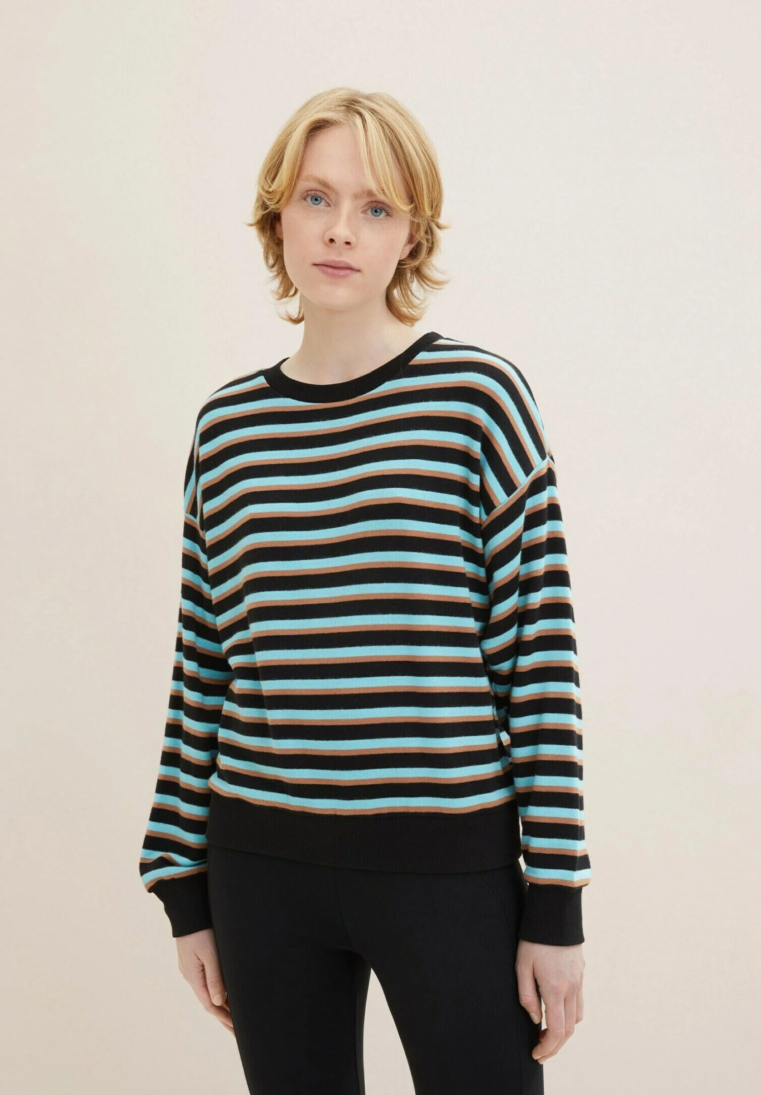 TOM TAILOR Denim Gestreiftes - Sweater - Black Brown Blue Stripe 1 TOM TAILOR Denim Gestreiftes - Sweater - Black Brown Blue Stripe