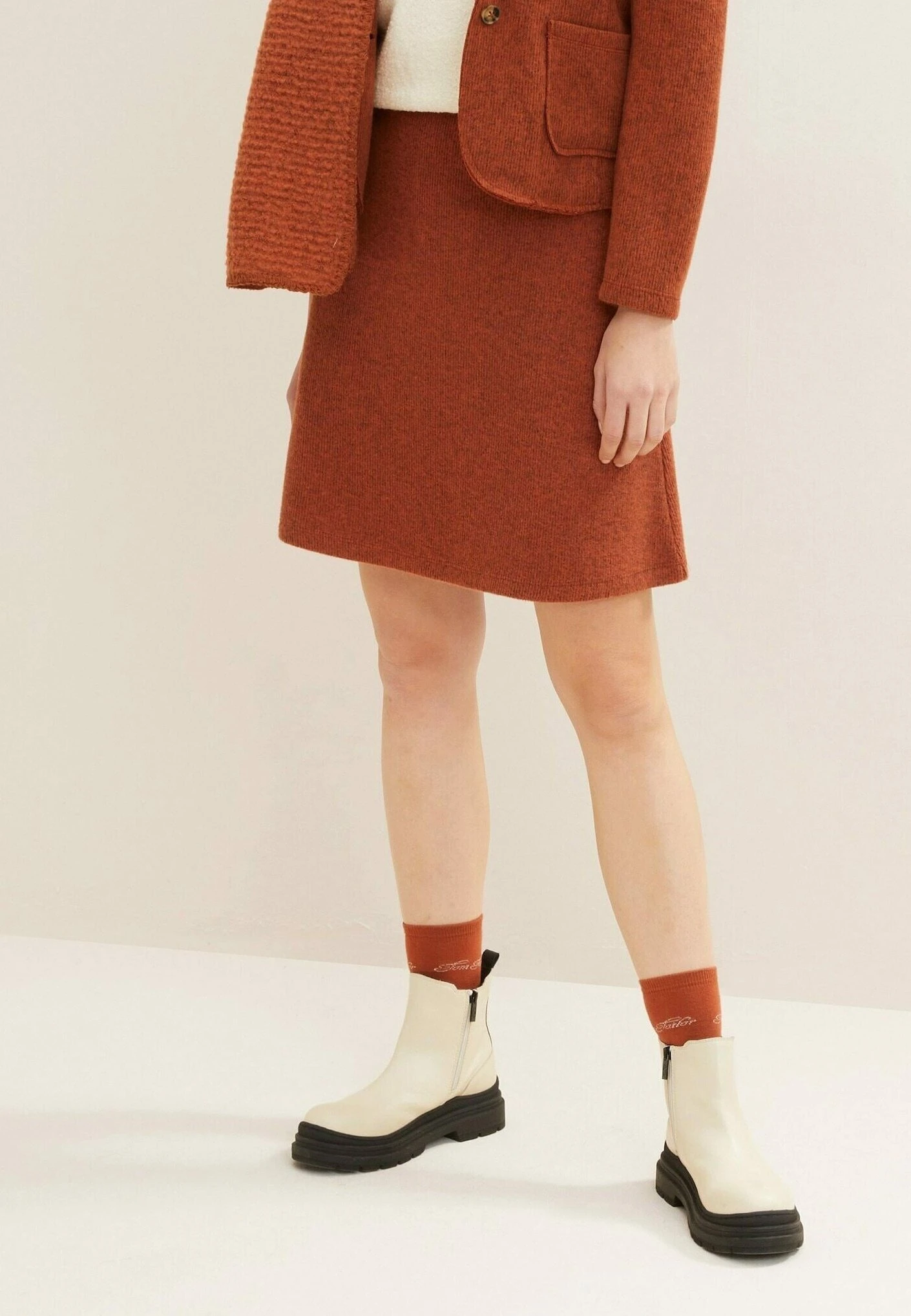 Tom Tailor Mit Struktur - A-Lijn Rok - Canyon Sunset Red Melange 1 Tom Tailor Mit Struktur - A-Lijn Rok - Canyon Sunset Red Melange