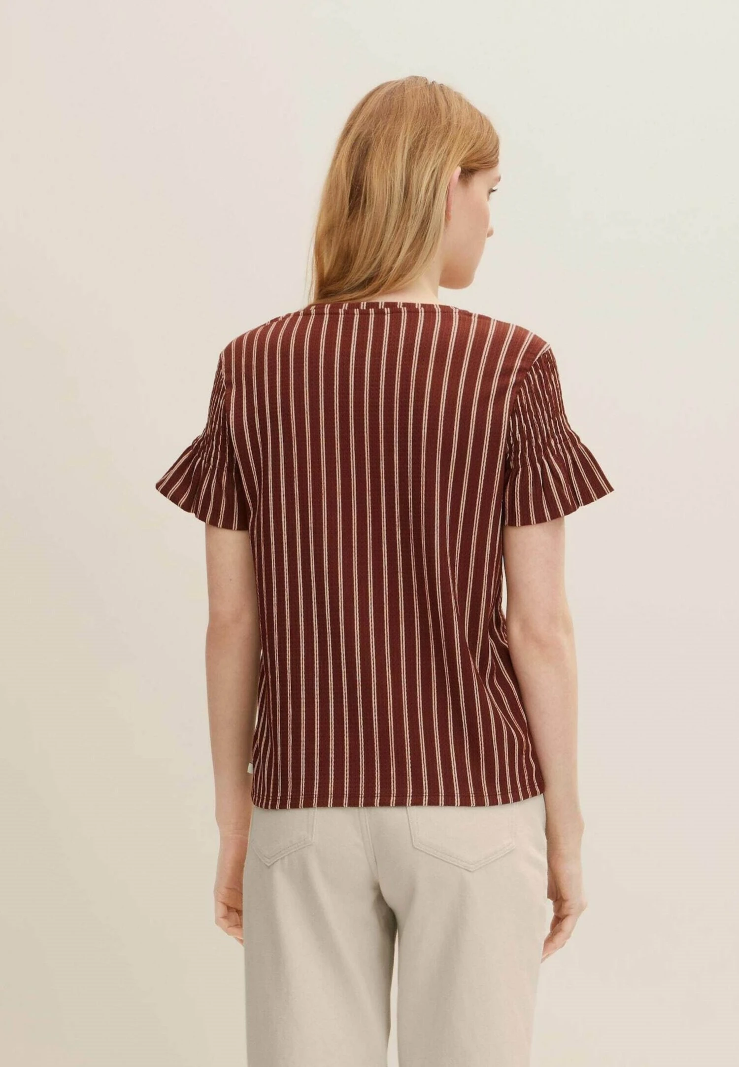 TOM TAILOR Denim Gestreiftes- T-Shirt Print - Brown/Beige Stripe 3 TOM TAILOR Denim Gestreiftes- T-Shirt Print - Brown/Beige Stripe - Afbeelding 3