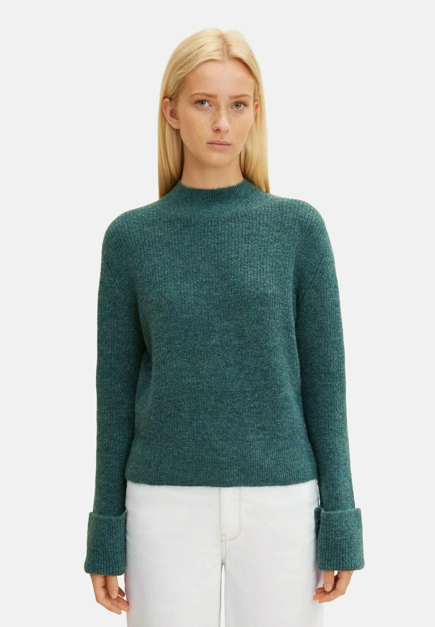 TOM TAILOR Denim Cosy Mock Neck - Trui - Green Dust Melange 1 TOM TAILOR Denim Cosy Mock Neck - Trui - Green Dust Melange
