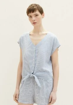 TOM TAILOR Denim Mit Knotendetail - Blouse - White Blue Vertical Stripe