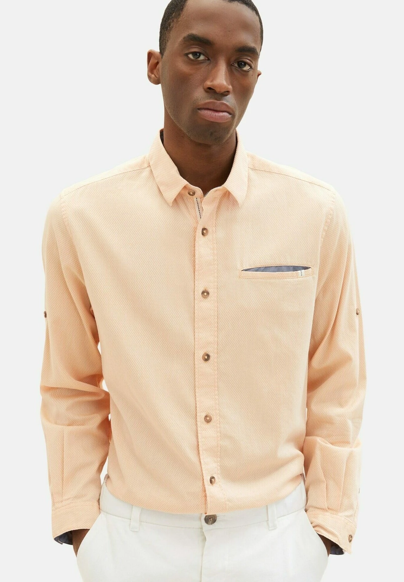 Tom Tailor Mit Struktur - Overhemd - Orange White Squared Structure 4 Tom Tailor Mit Struktur - Overhemd - Orange White Squared Structure - Afbeelding 4