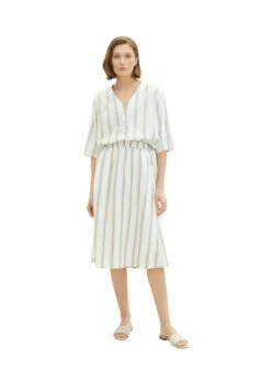 Tom Tailor Midi Mit- A-Lijn Rok - Offwhite/Brown Vertical Stripe