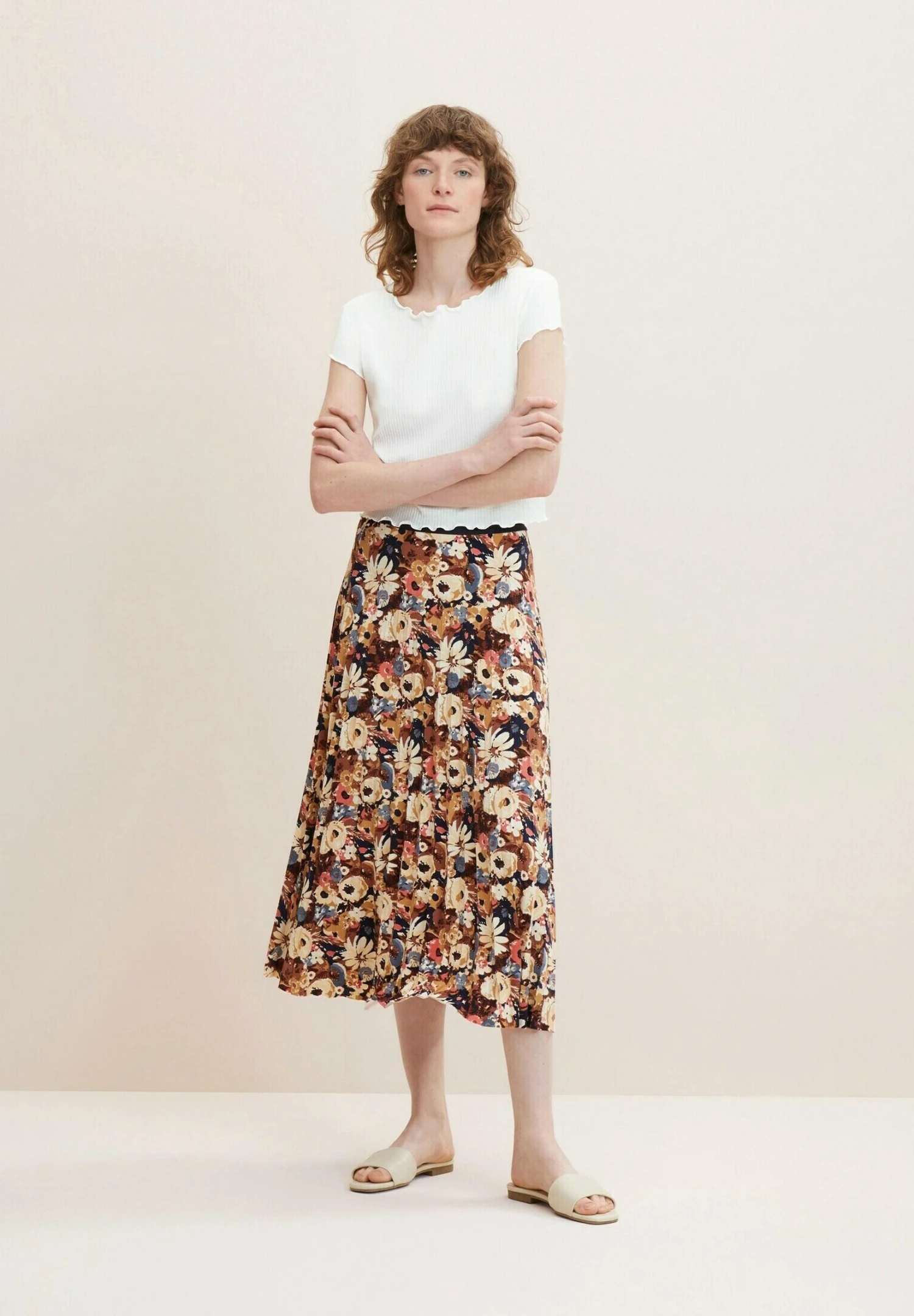 Tom Tailor Plooirok - Beige Large Floral Design 1 Tom Tailor Plooirok - Beige Large Floral Design