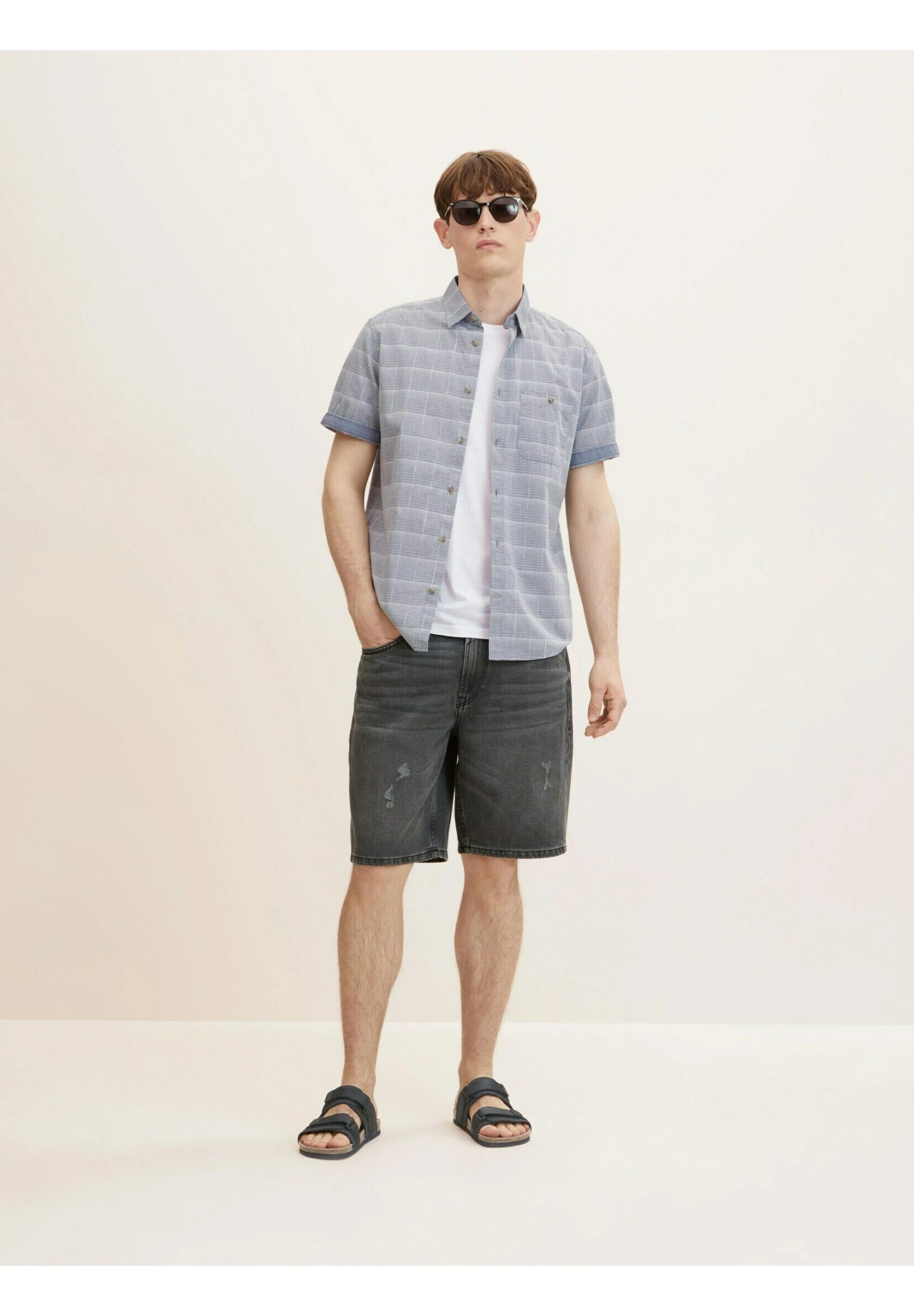 Tom Tailor Overhemd - Navy White Chambray Check 2 Tom Tailor Overhemd - Navy White Chambray Check - Afbeelding 2