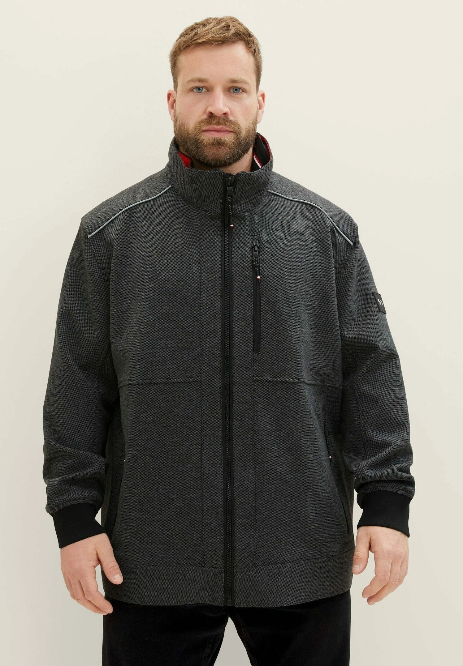 Tom Tailor Plus Mit Verdeckter Kapuze - Jas - Anthracite Knitted Structure 1 Tom Tailor Plus Mit Verdeckter Kapuze - Jas - Anthracite Knitted Structure