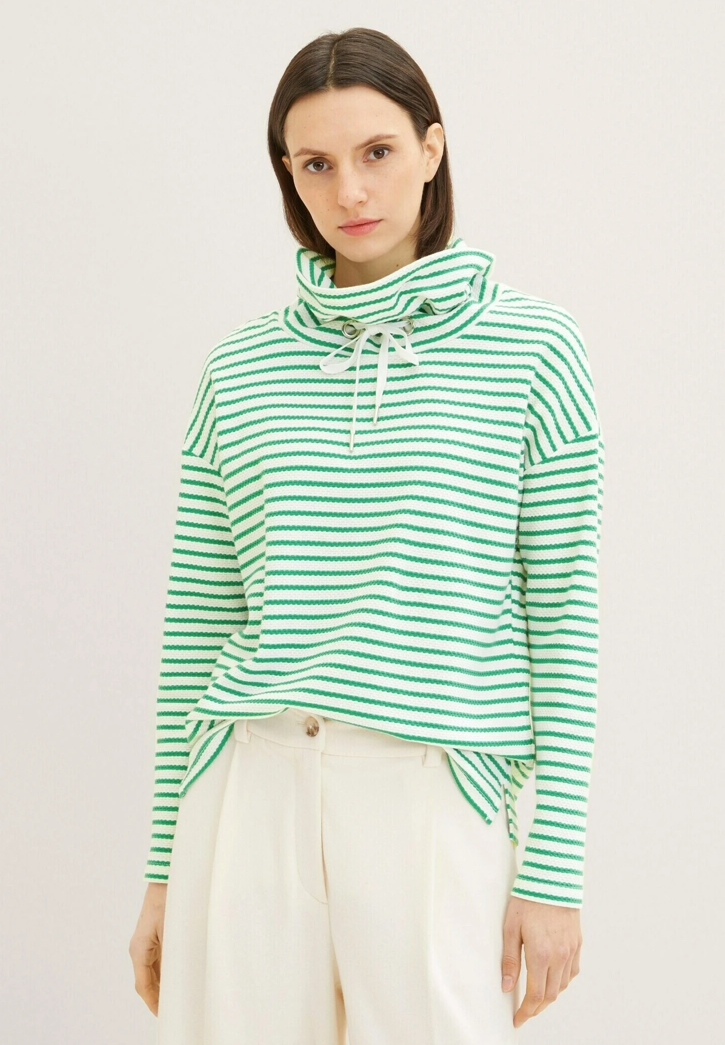 Tom Tailor Structure - Sweater - Off White Green Stripe 1 Tom Tailor Structure - Sweater - Off White Green Stripe