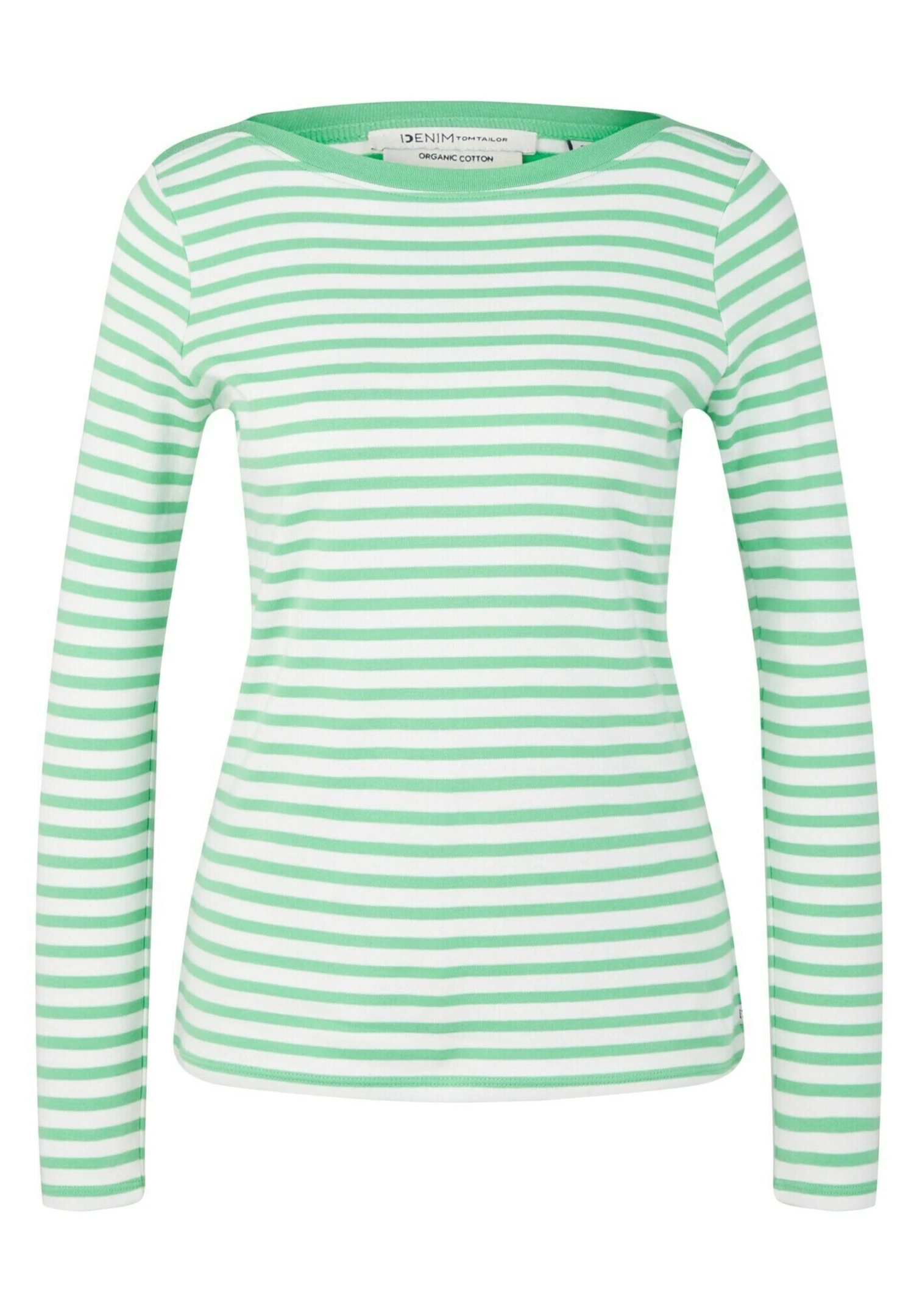 TOM TAILOR Denim Contrast Neck - Longsleeve - White Green Stripe 15 TOM TAILOR Denim Contrast Neck - Longsleeve - White Green Stripe - Afbeelding 15