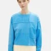 TOM TAILOR Denim Cropped Patchwork- Sweater - Rainy Sky Blue