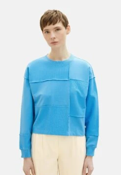 TOM TAILOR Denim Cropped Patchwork- Sweater - Rainy Sky Blue