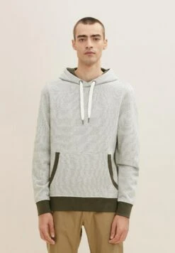 Tom Tailor Mit Kängurutasche - Hoodie - Forest Green White Finestripe