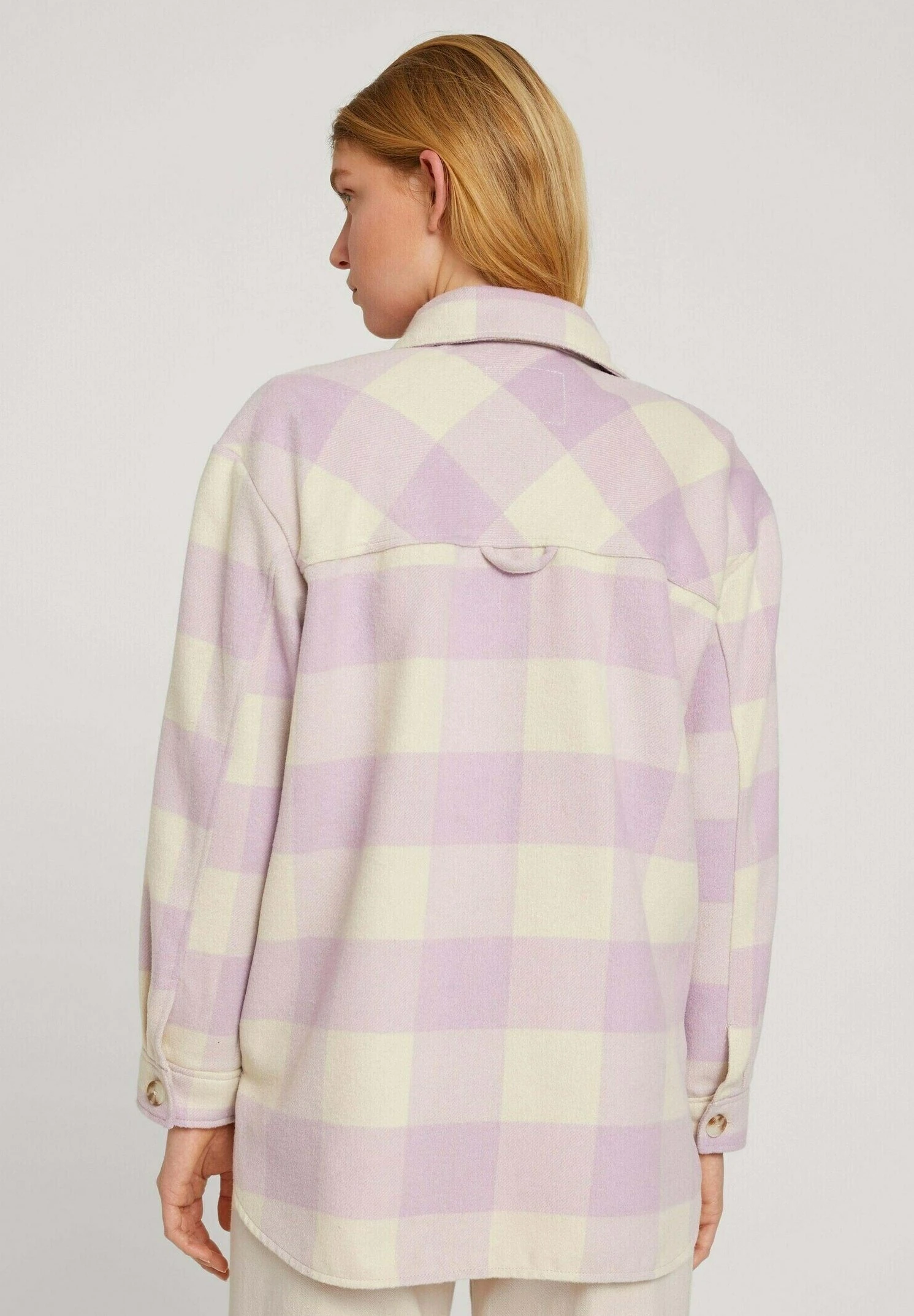 TOM TAILOR Denim Halflange Jas - Beige Rose Check 3 TOM TAILOR Denim Halflange Jas - Beige Rose Check - Afbeelding 3