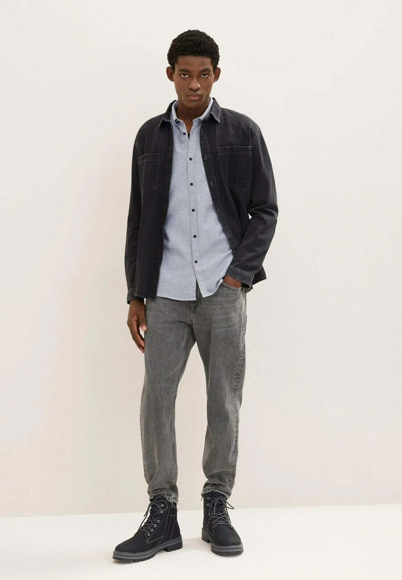 TOM TAILOR Denim Mit Struktur - Overhemd - Light Beige Black Structure 2 TOM TAILOR Denim Mit Struktur - Overhemd - Light Beige Black Structure - Afbeelding 2