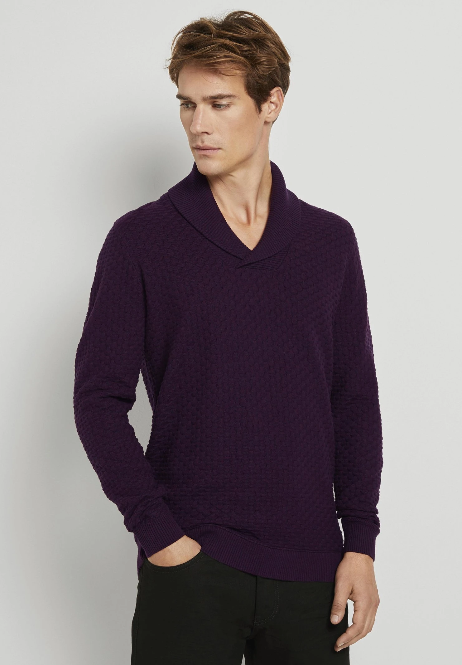 Tom Tailor Trui - Navy Bordeux Knitted Structure 1 Tom Tailor Trui - Navy Bordeux Knitted Structure