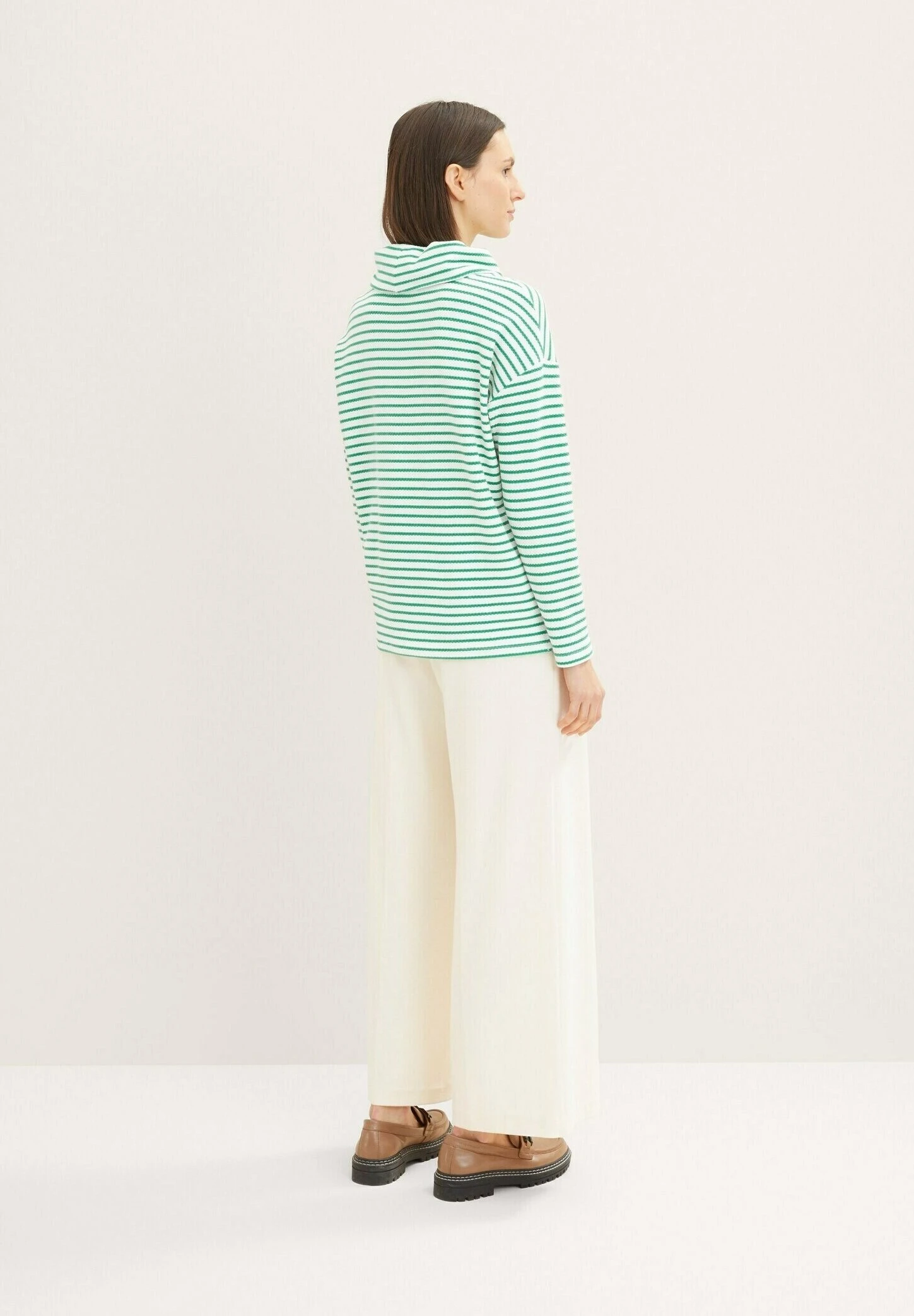 Tom Tailor Structure - Sweater - Off White Green Stripe 3 Tom Tailor Structure - Sweater - Off White Green Stripe - Afbeelding 3