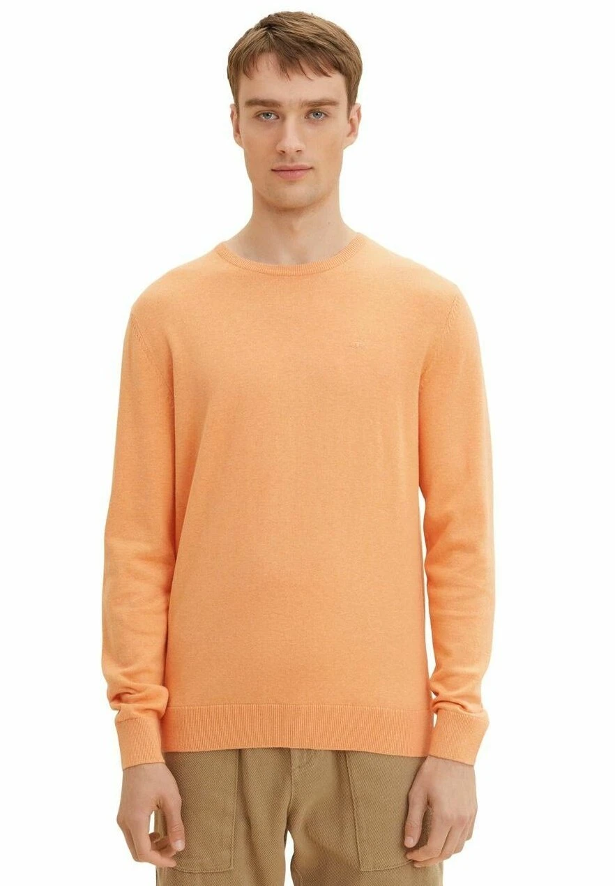 Tom Tailor Basic Crew Neck - Trui - Mandarin Orange Melange 1 Tom Tailor Basic Crew Neck - Trui - Mandarin Orange Melange