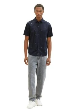Tom Tailor Kurzarm Mit - Overhemd - Navy Scattered Design