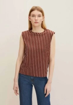 TOM TAILOR Denim Top - Brown Beige Stripe