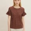 TOM TAILOR Denim Gestreiftes- T-Shirt Print - Brown/Beige Stripe
