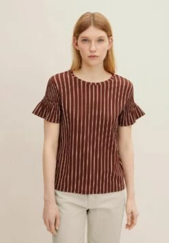 TOM TAILOR Denim Gestreiftes- T-Shirt Print - Brown/Beige Stripe