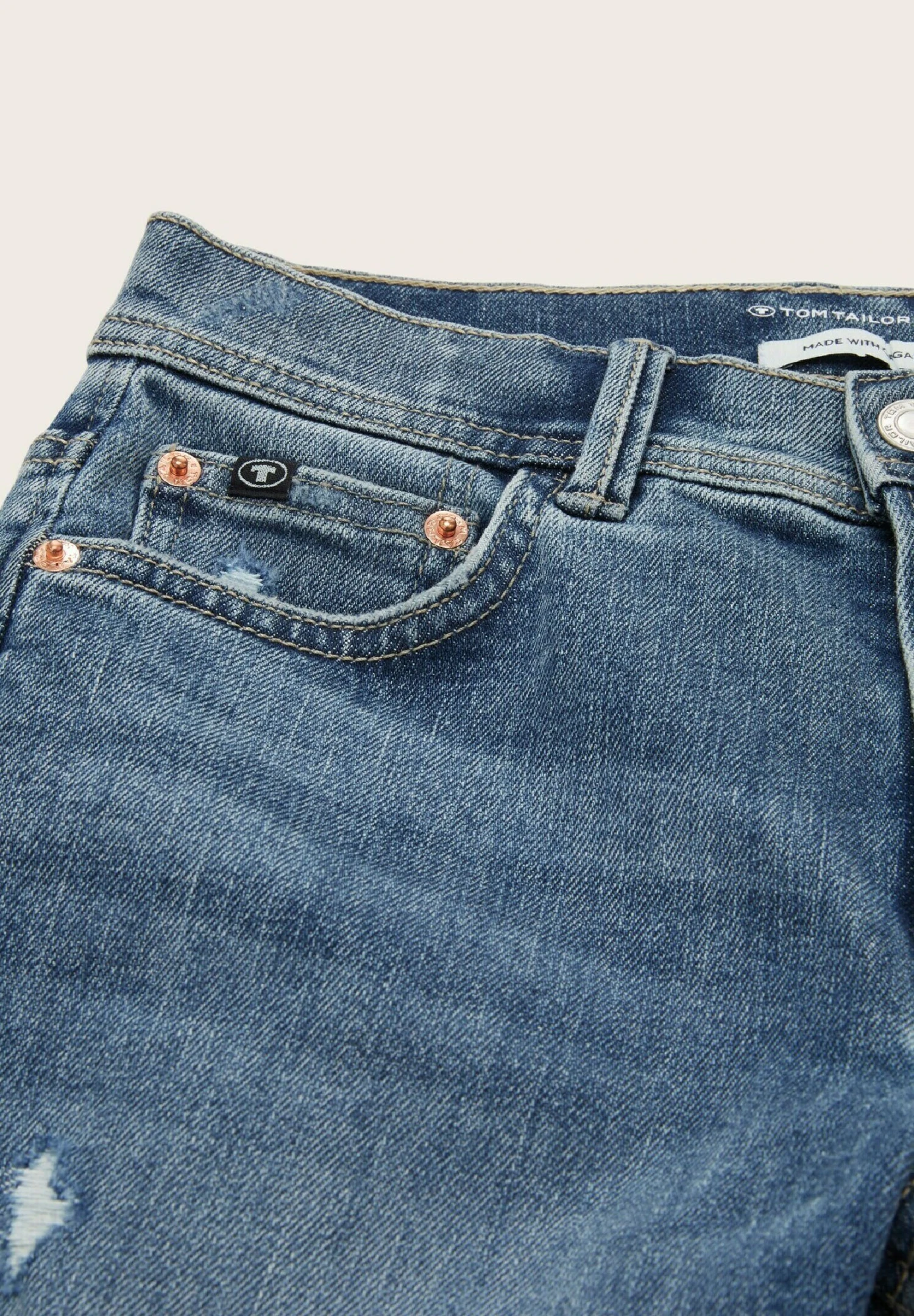 Tom Tailor Im Used-Look - Jeansshort - Destroyed Mid Stone Blue Denim 3 Tom Tailor Im Used-Look - Jeansshort - Destroyed Mid Stone Blue Denim - Afbeelding 3