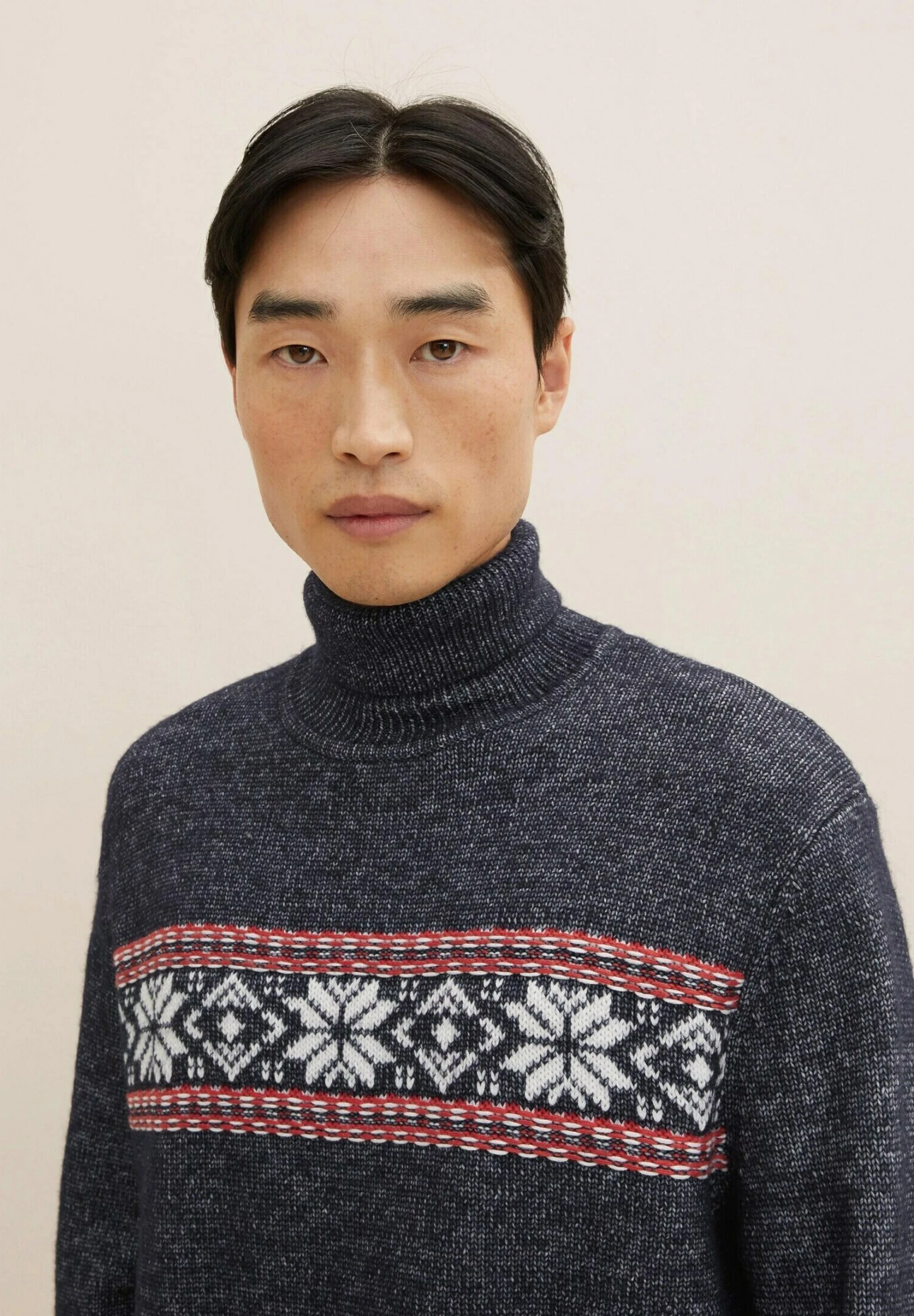 Tom Tailor Cosy Jacquard- Trui - Navy White Red Jacquard 4 Tom Tailor Cosy Jacquard- Trui - Navy White Red Jacquard - Afbeelding 4