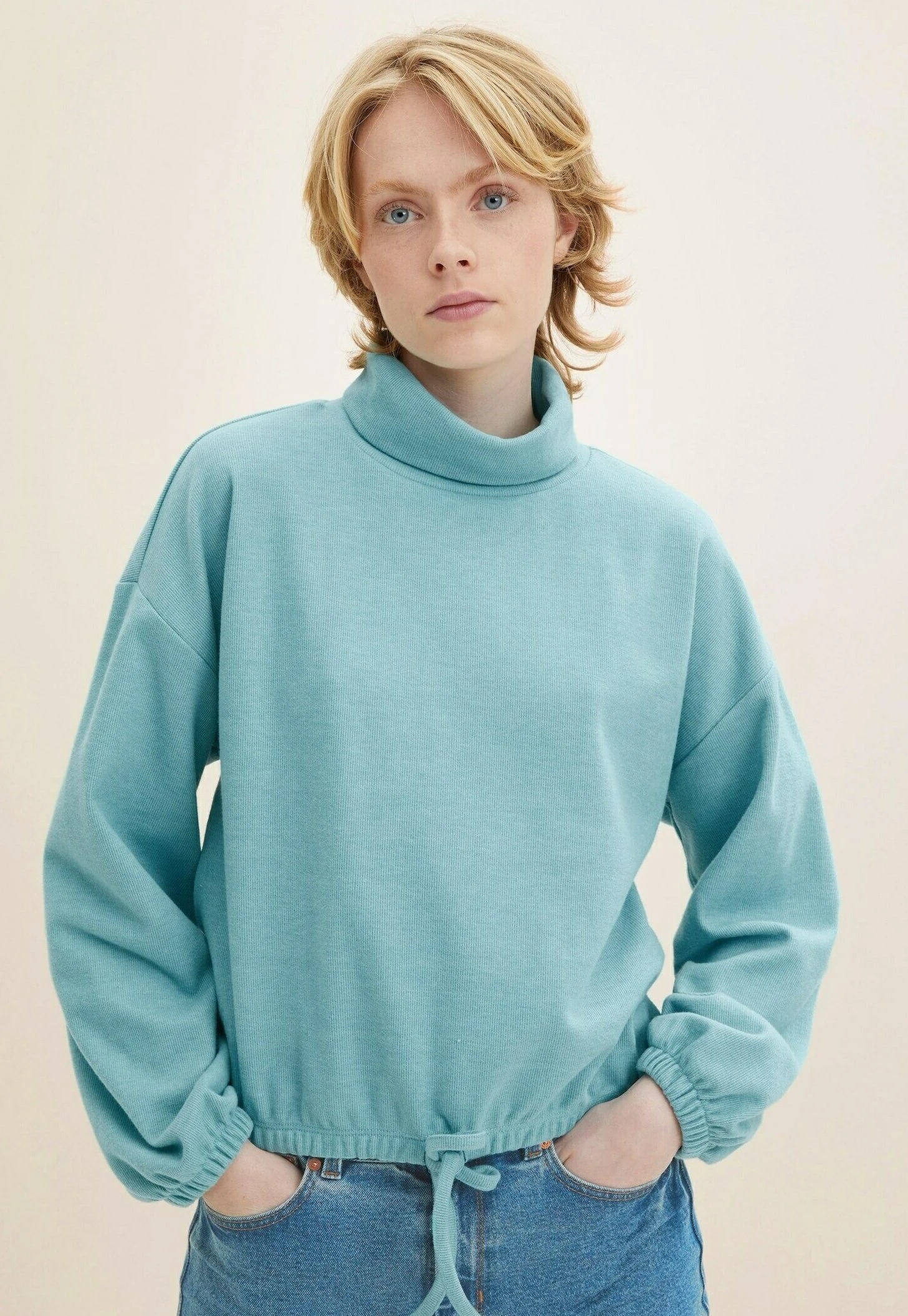 TOM TAILOR Denim Cropped Mit Rollkragen - Sweater - Reef Blue Melange 1 TOM TAILOR Denim Cropped Mit Rollkragen - Sweater - Reef Blue Melange