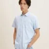 TOM TAILOR Denim Kurzarm - Overhemd - Light Blue White Structure