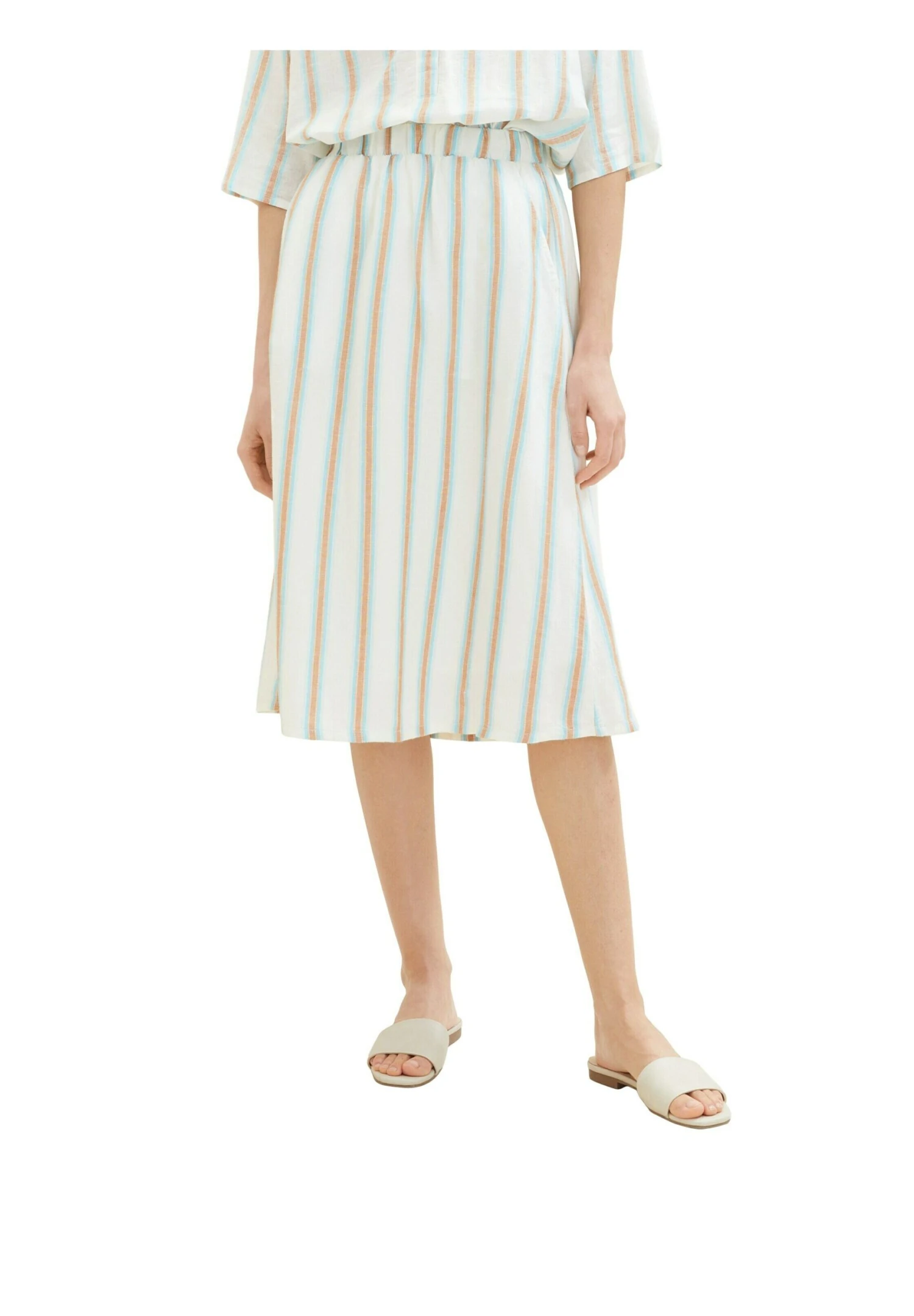 Tom Tailor Midi Mit- A-Lijn Rok - Offwhite/Brown Vertical Stripe 2 Tom Tailor Midi Mit- A-Lijn Rok - Offwhite/Brown Vertical Stripe - Afbeelding 2