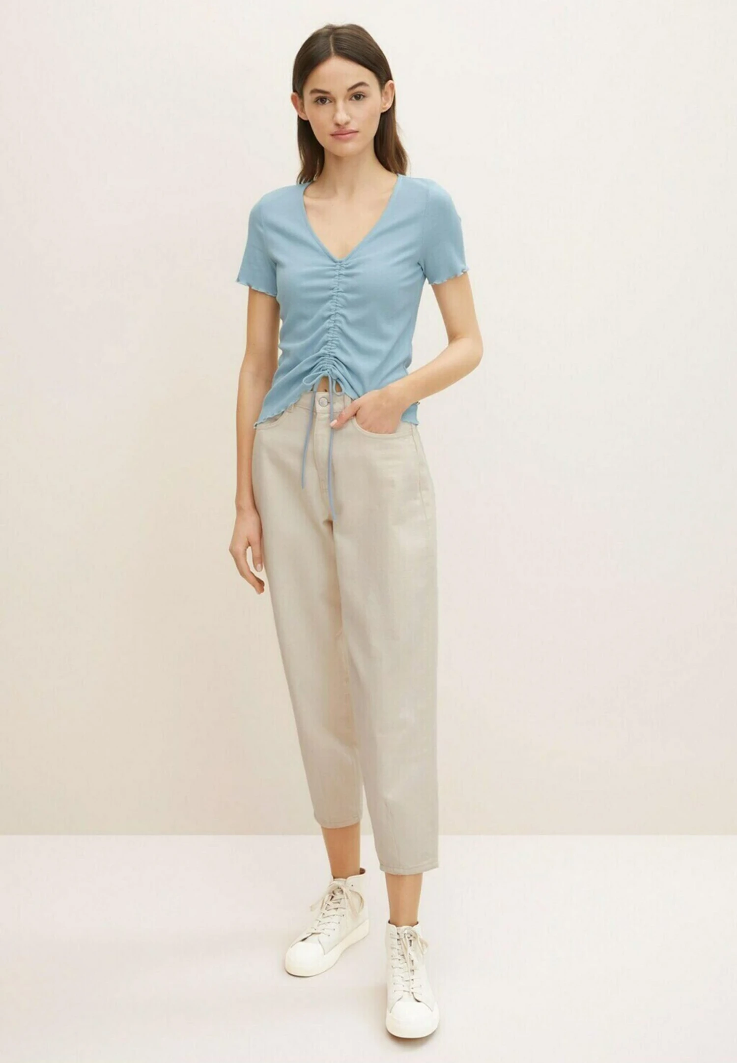 TOM TAILOR Denim Mit Feiner Raffung - T-Shirt Print - Calm Cloud Blue 2 TOM TAILOR Denim Mit Feiner Raffung - T-Shirt Print - Calm Cloud Blue - Afbeelding 2