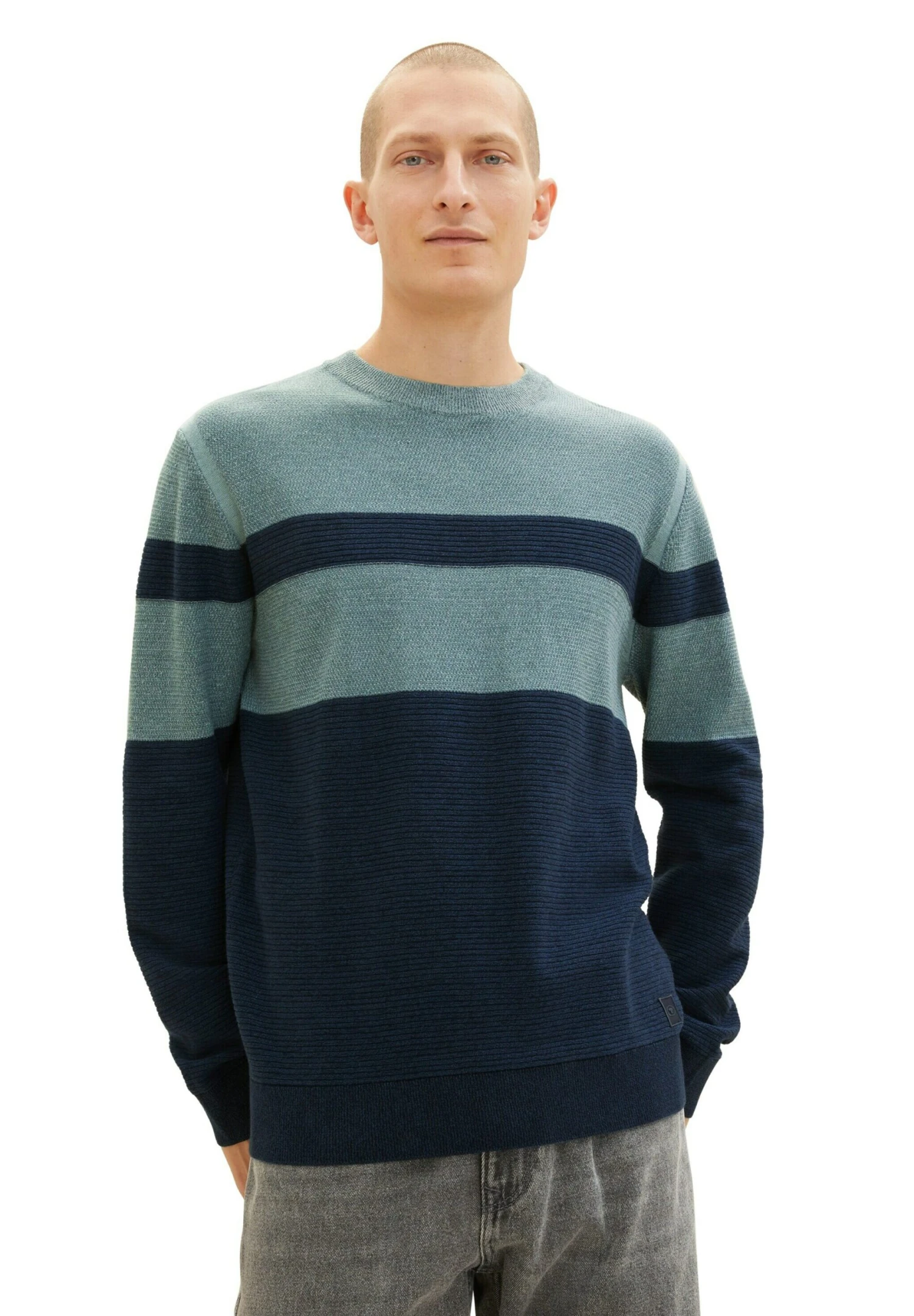 Tom Tailor Trui - Teal Navy Multi Structure 1 Tom Tailor Trui - Teal Navy Multi Structure