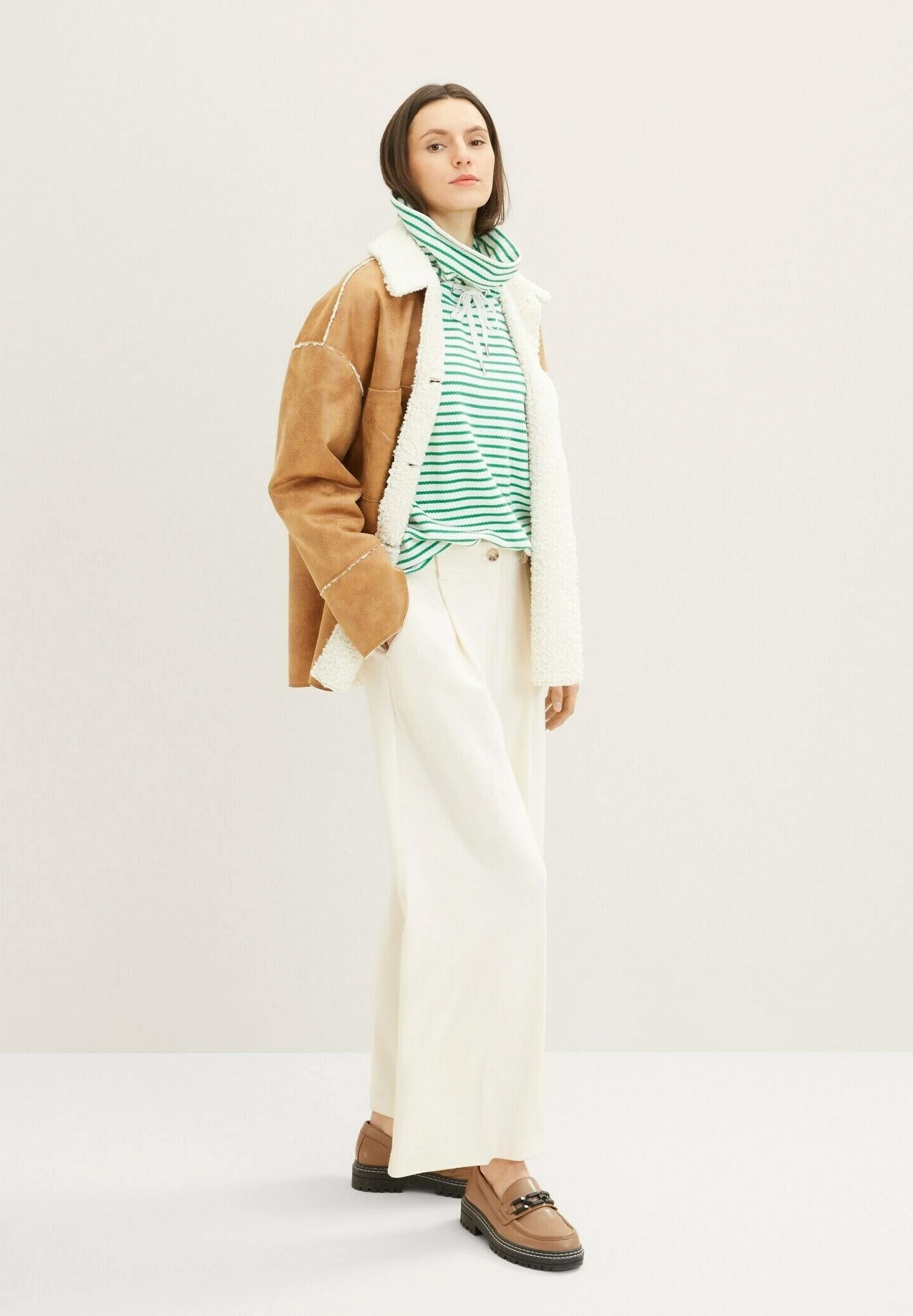 Tom Tailor Structure - Sweater - Off White Green Stripe 2 Tom Tailor Structure - Sweater - Off White Green Stripe - Afbeelding 2