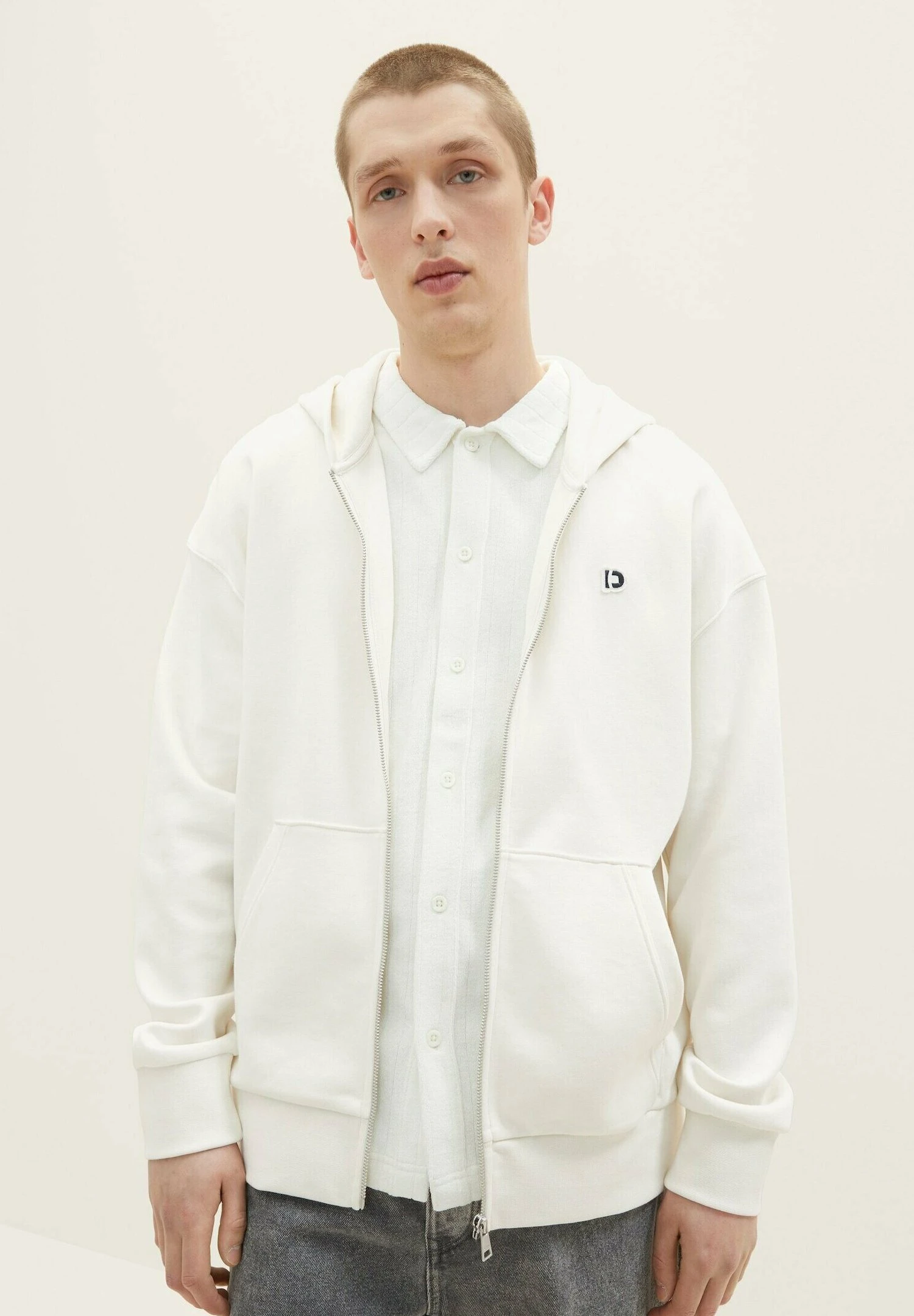 Tom Tailor Sweater Met Rits - Wool White 1 Tom Tailor Sweater Met Rits - Wool White