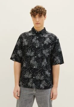 TOM TAILOR Denim Mit Allover Print - Overhemd - Black Tonal Leaf Lines Print