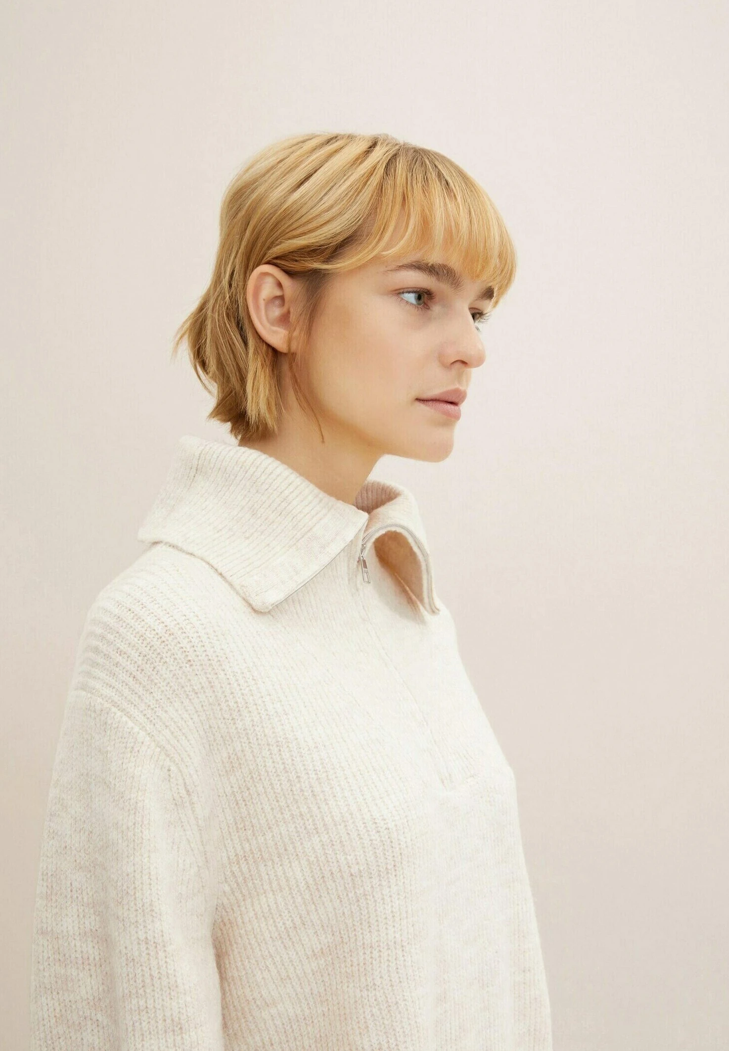 TOM TAILOR Denim Mit Troyer Kragen - Trui - Creme Beige Melange 4 TOM TAILOR Denim Mit Troyer Kragen - Trui - Creme Beige Melange - Afbeelding 4