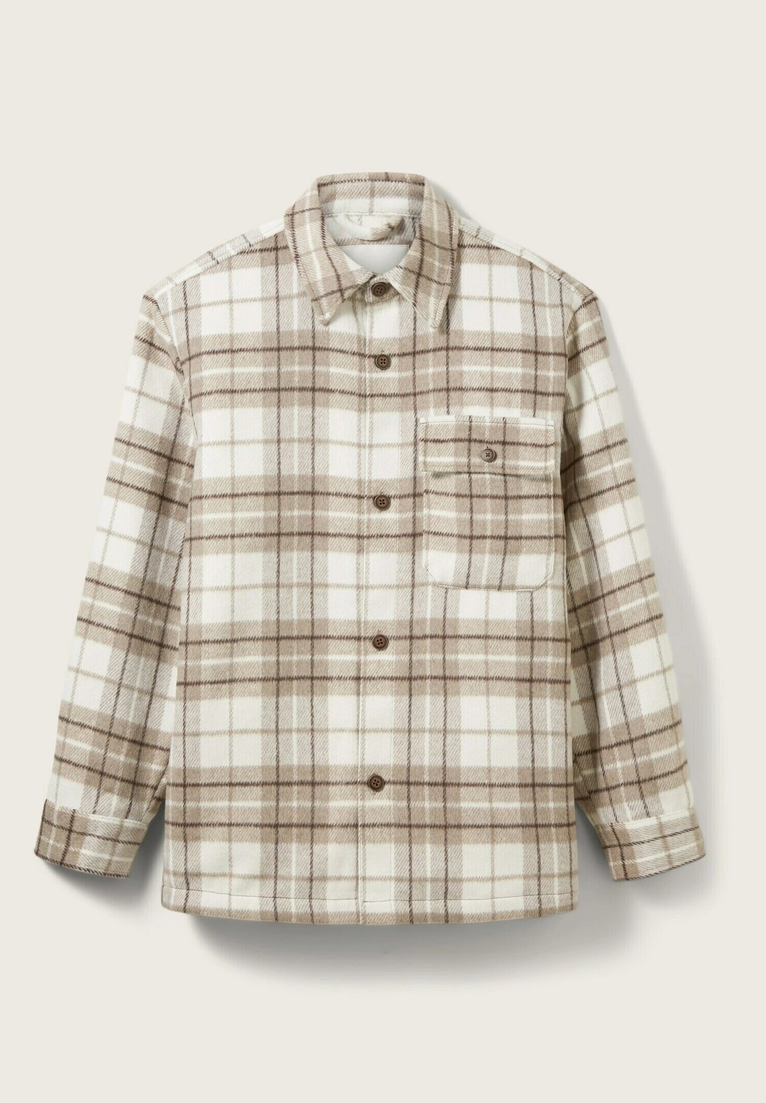 TOM TAILOR Denim Halflange Jas - Off White Beige Big Cosy Check 11 TOM TAILOR Denim Halflange Jas - Off White Beige Big Cosy Check - Afbeelding 11