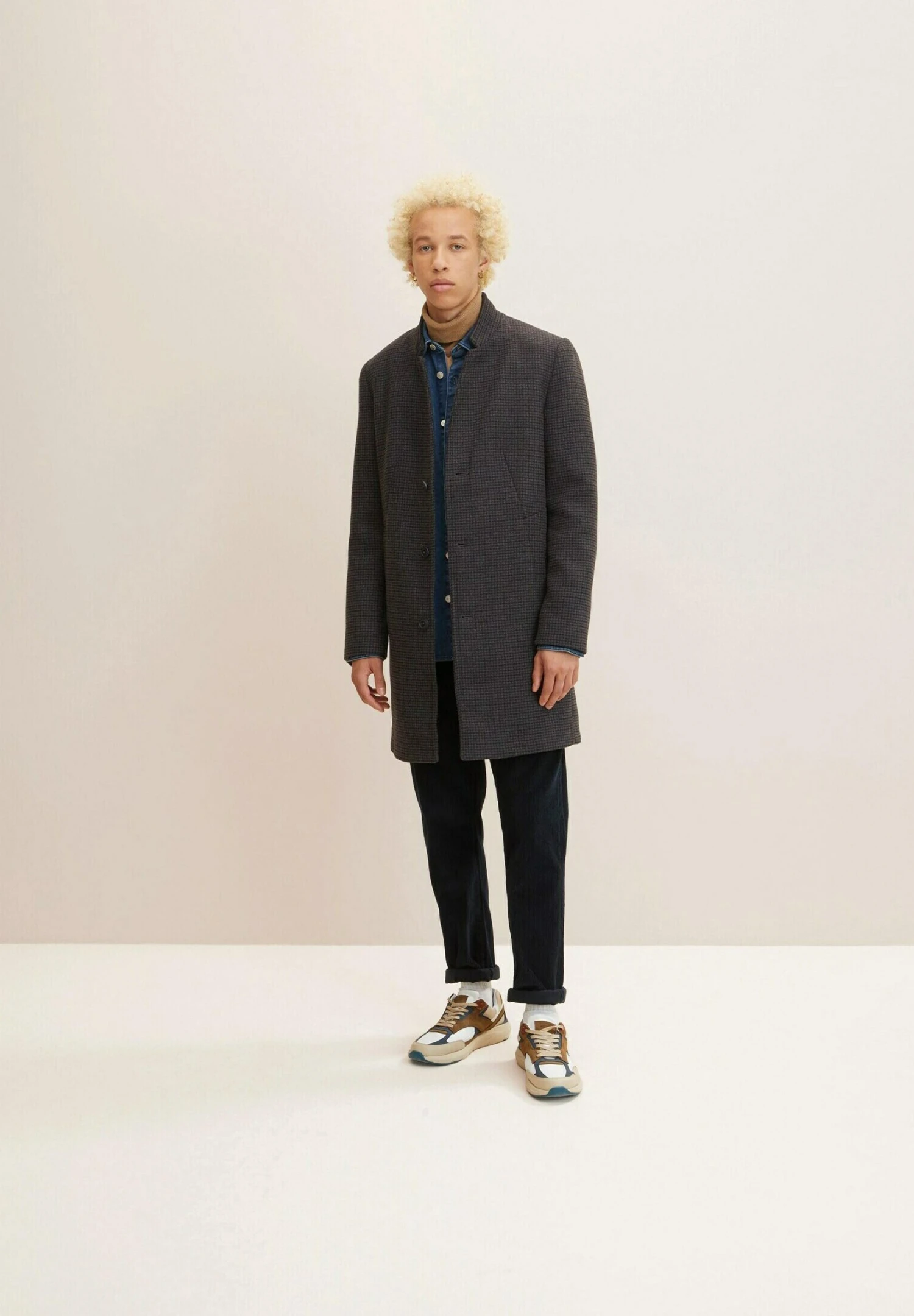 TOM TAILOR Denim Mantel - Grey Brown Navy Mini Check 2 TOM TAILOR Denim Mantel - Grey Brown Navy Mini Check - Afbeelding 2