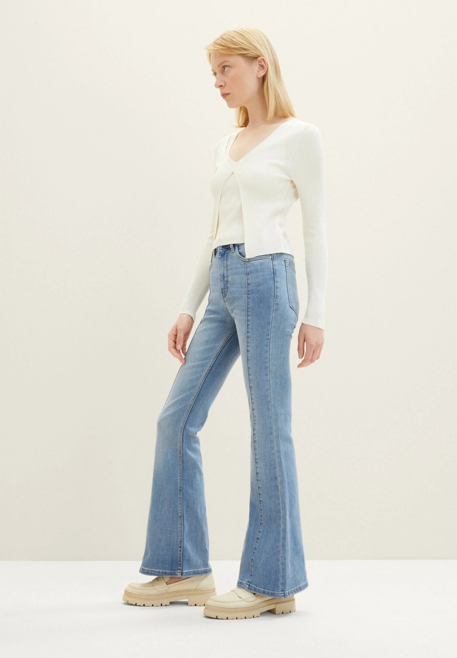 TOM TAILOR Denim Flared Jeans - Used Light Stone Blue Denim 5 TOM TAILOR Denim Flared Jeans - Used Light Stone Blue Denim - Afbeelding 5