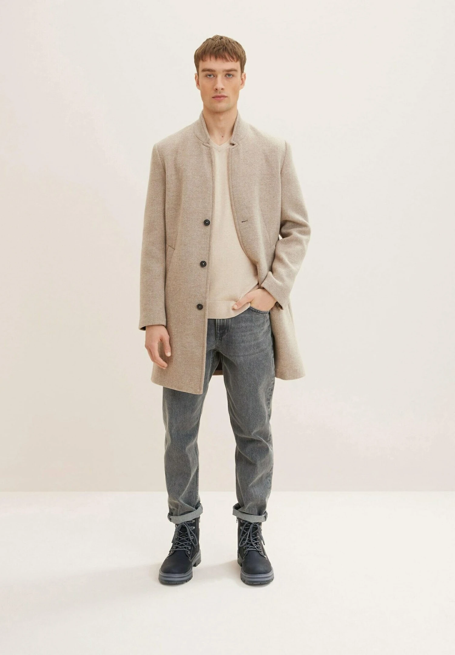 Tom Tailor Basic V Neck - Trui - Cargo Beige Melange 2 Tom Tailor Basic V Neck - Trui - Cargo Beige Melange - Afbeelding 2