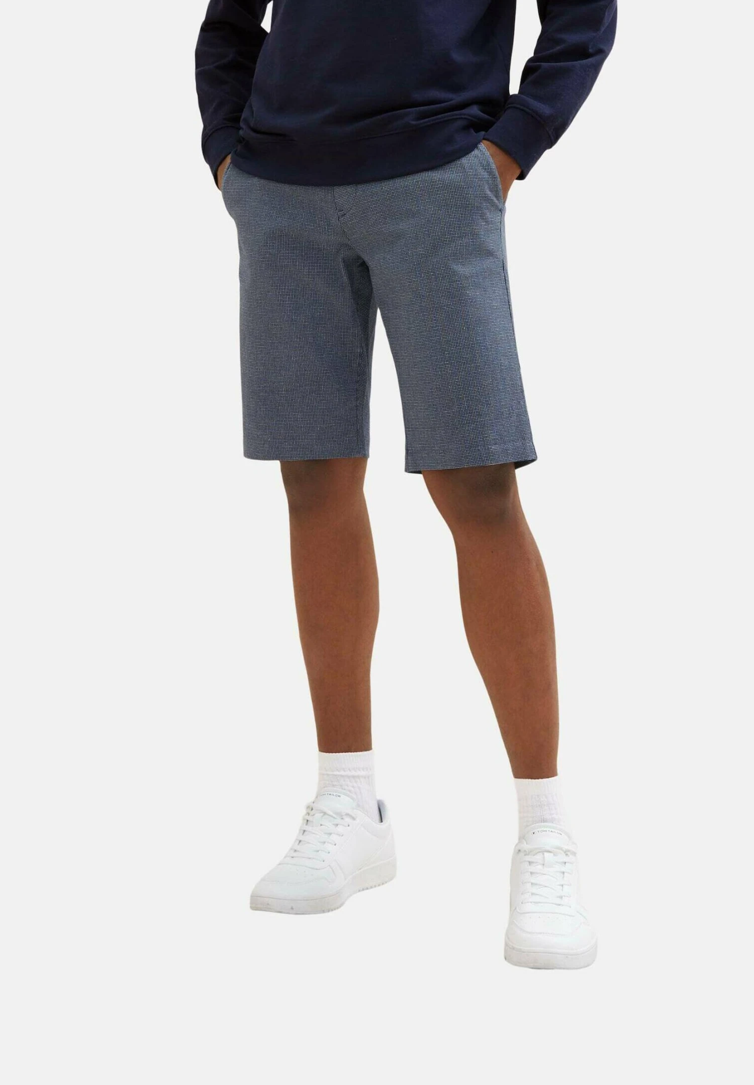 Tom Tailor Bermuda - Shorts - Navy White Yarn Dye Check 1 Tom Tailor Bermuda - Shorts - Navy White Yarn Dye Check