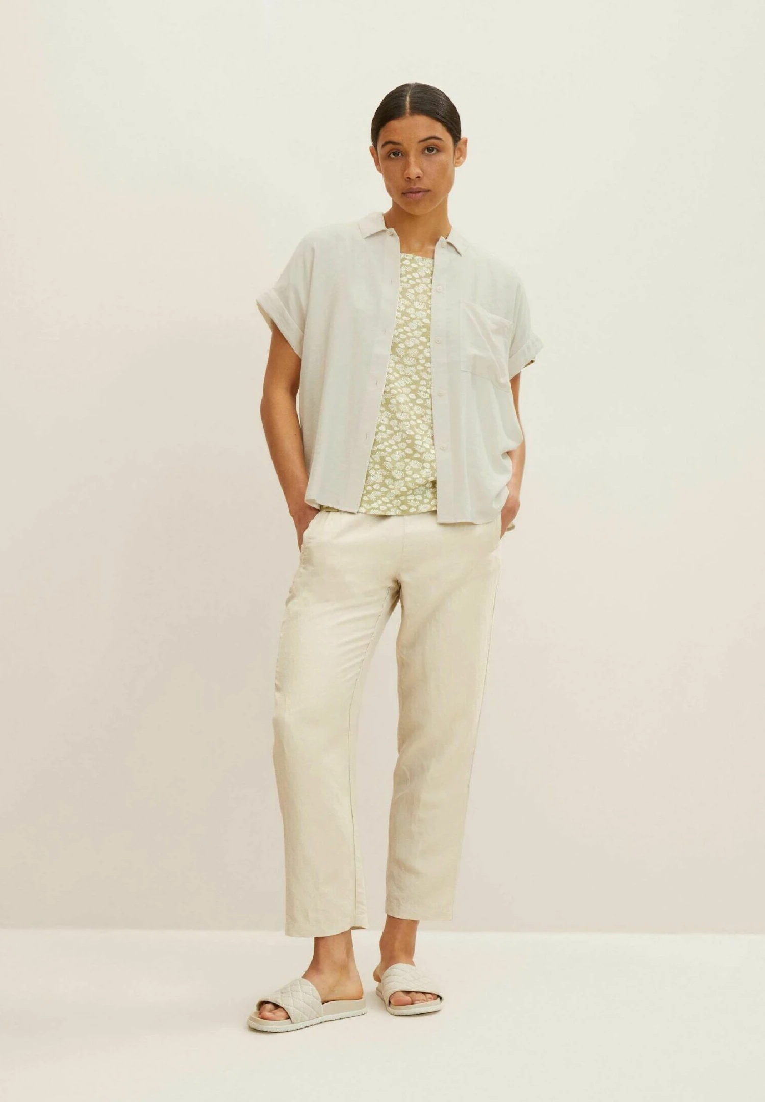 Tom Tailor T-Shirt Print - Green Offwhite Leaf Design 2 Tom Tailor T-Shirt Print - Green Offwhite Leaf Design - Afbeelding 2