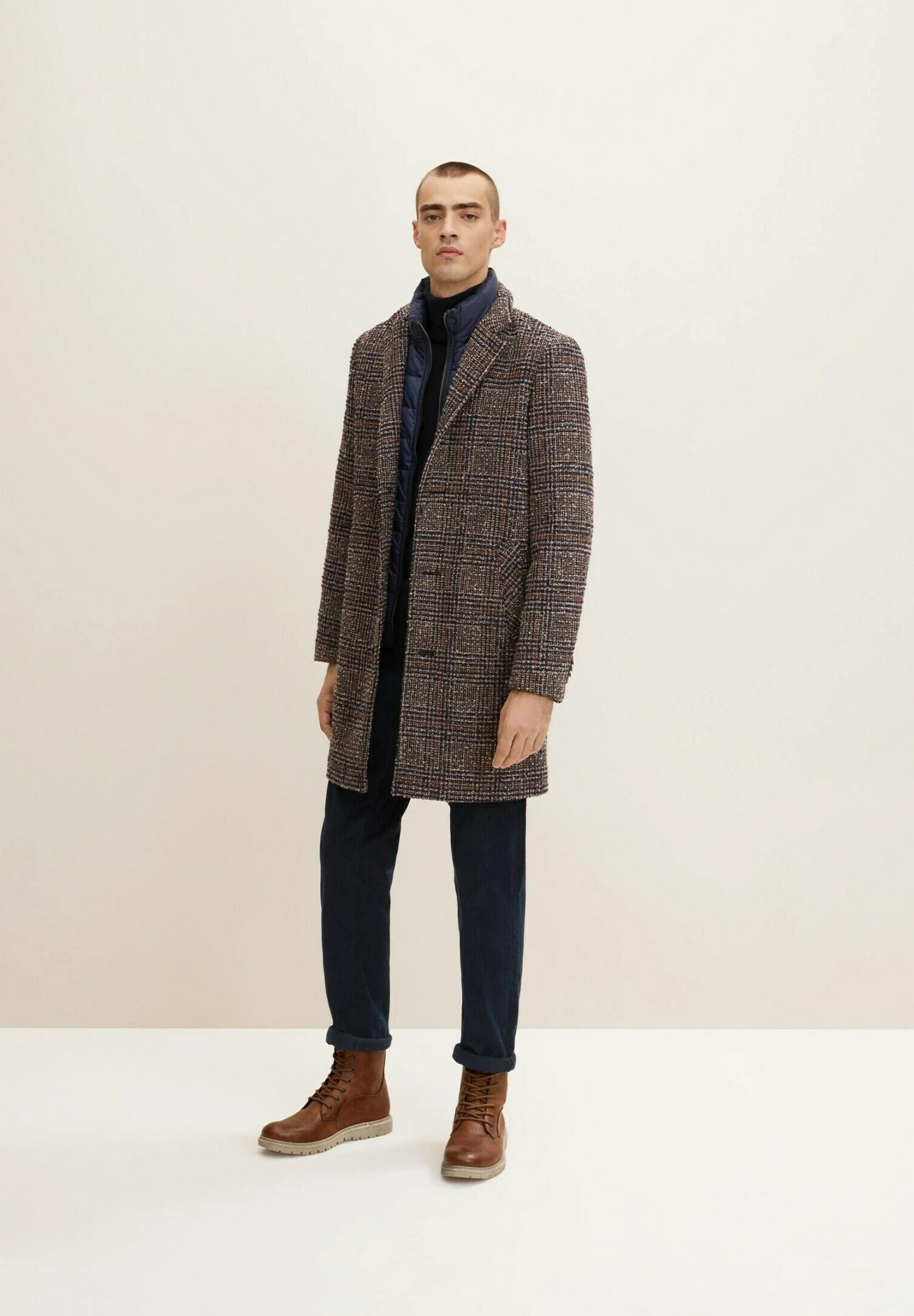 Tom Tailor Mantel - Blue Brown Boucle Wool Check 2 Tom Tailor Mantel - Blue Brown Boucle Wool Check - Afbeelding 2