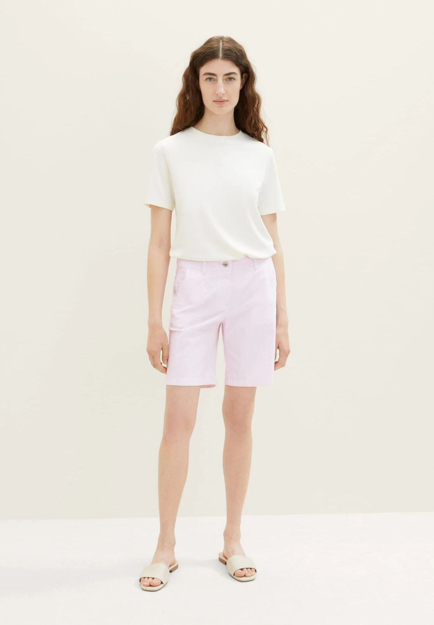 Tom Tailor Bermuda - Shorts - Offwhite Pink Stripe 2 Tom Tailor Bermuda - Shorts - Offwhite Pink Stripe - Afbeelding 2